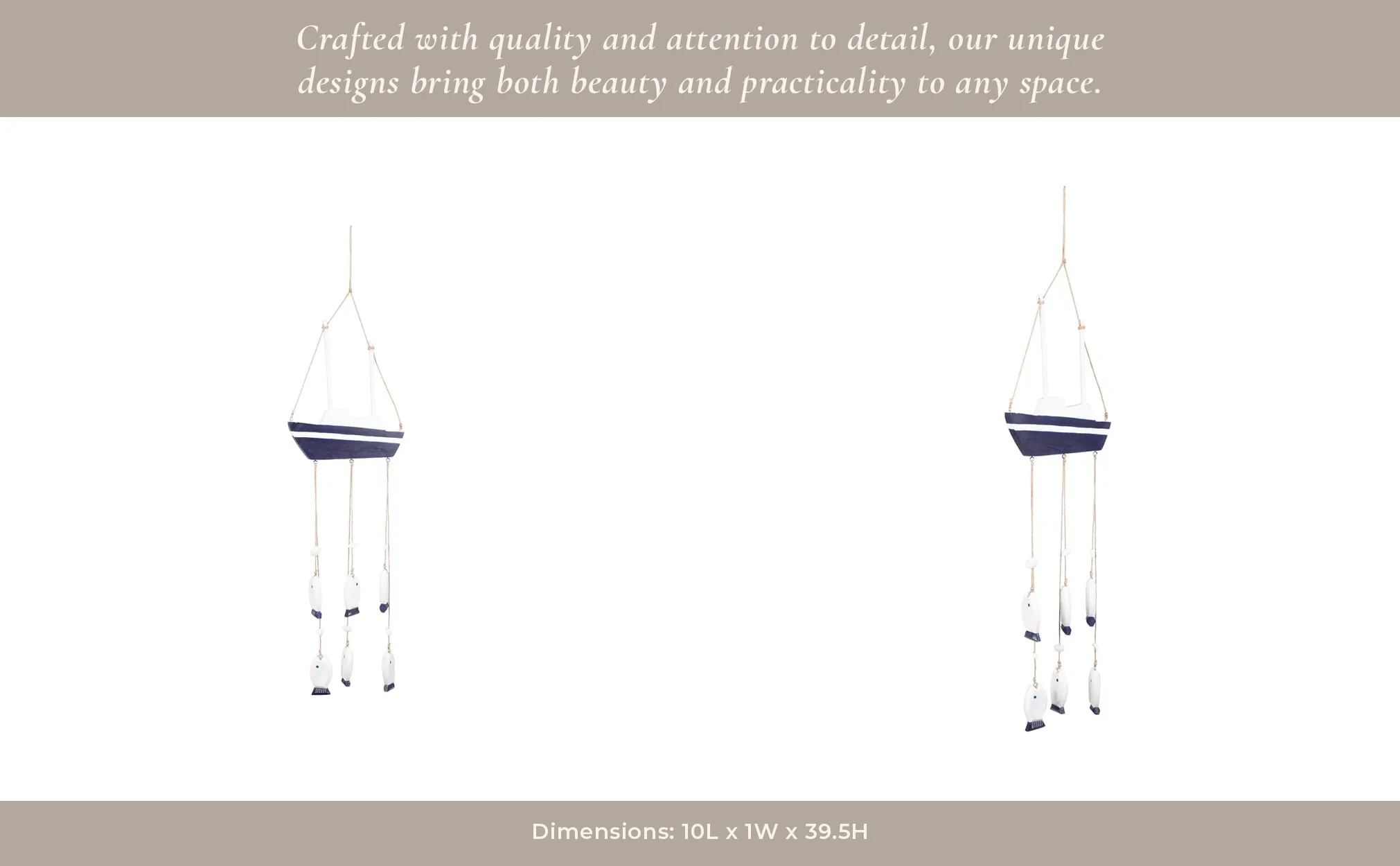 Wood, 39" Sailboat W/ Hanging Fish, Multi - Image 11
