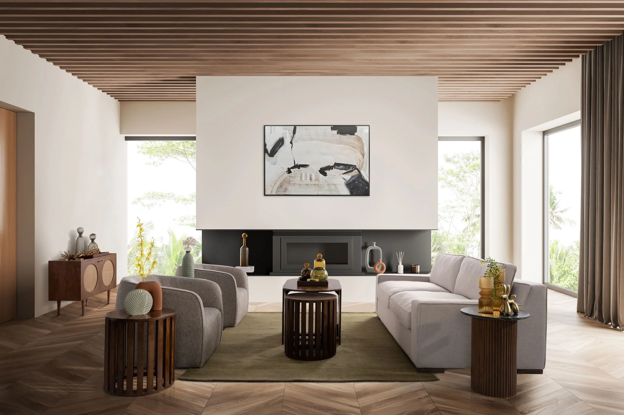 Wood, 39"l 2-door Sideboard, Brown Kd - Image 9
