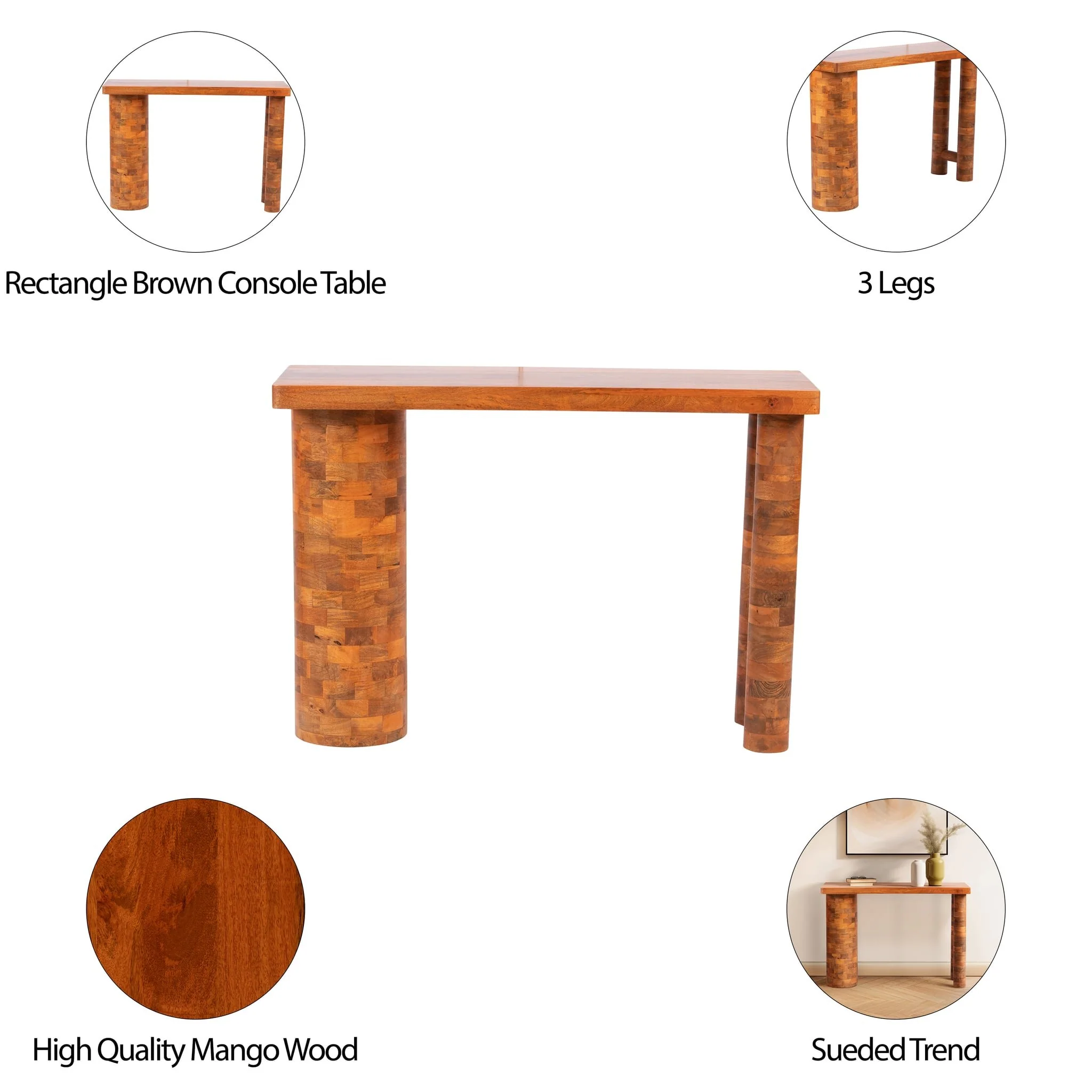 Wood, 46x32" Console, Brown - Image 7
