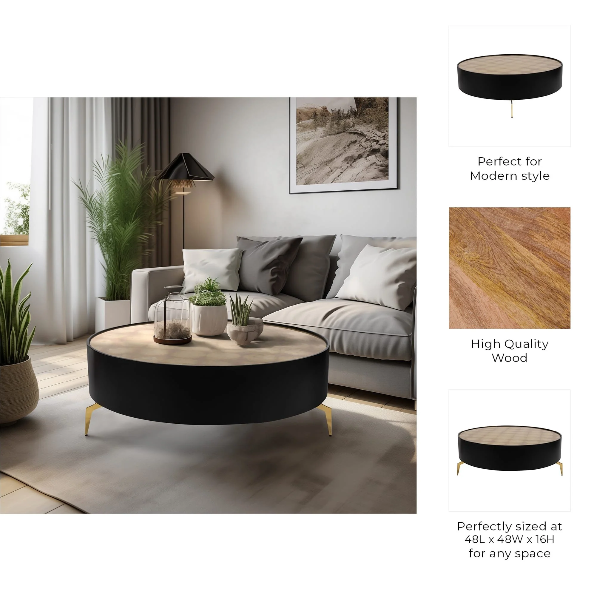 Wood,47" Gold Leaf Top Coffee Table, Blk/gld, Kd - Image 8