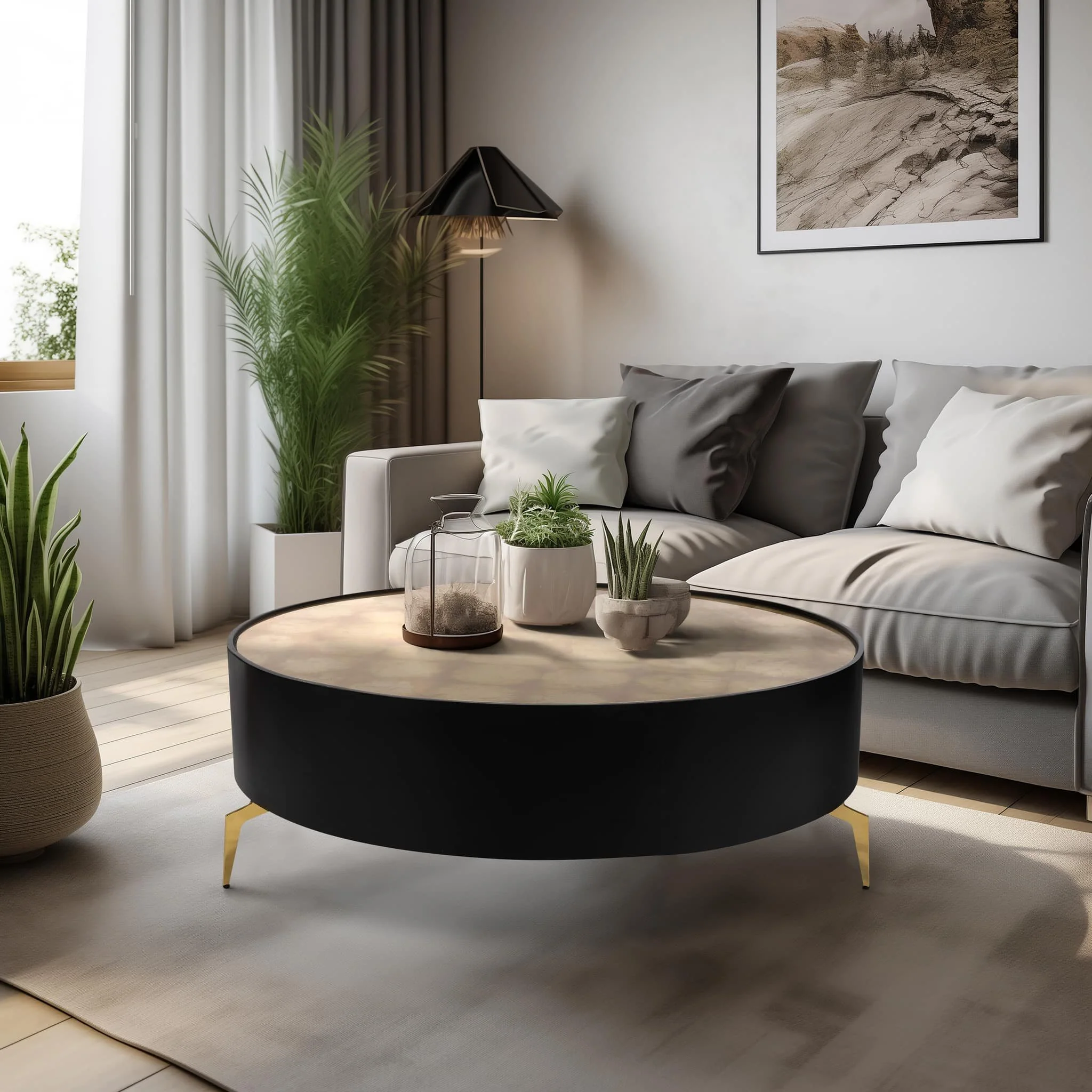 Wood,47" Gold Leaf Top Coffee Table, Blk/gld, Kd - Image 9