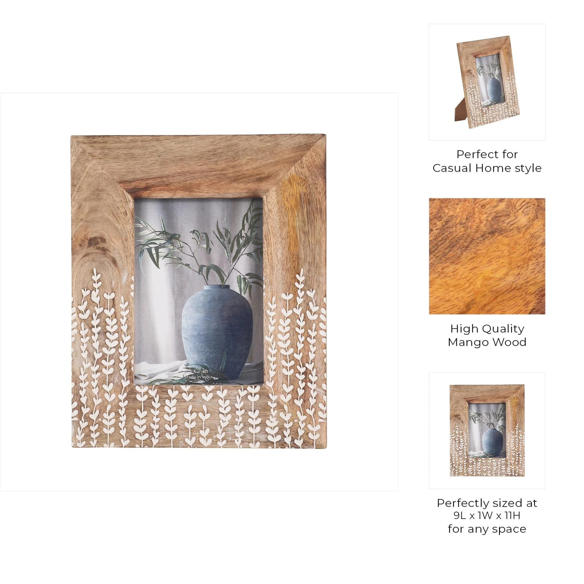 Wood, 5x7 Vines Photo Frame, Natural/white - Image 8