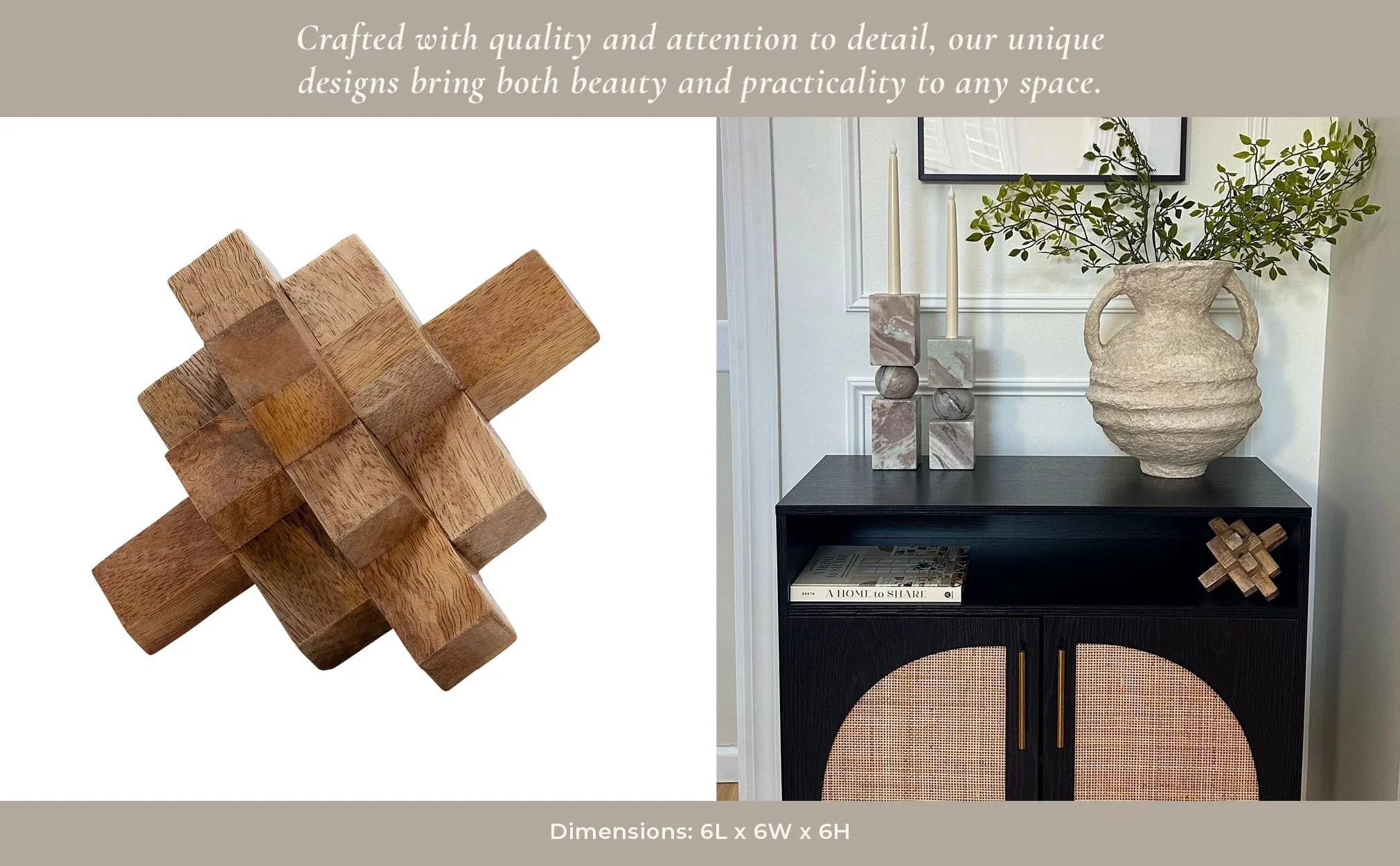 Wood, 6"  Geometric Orb, Natural - Image 10