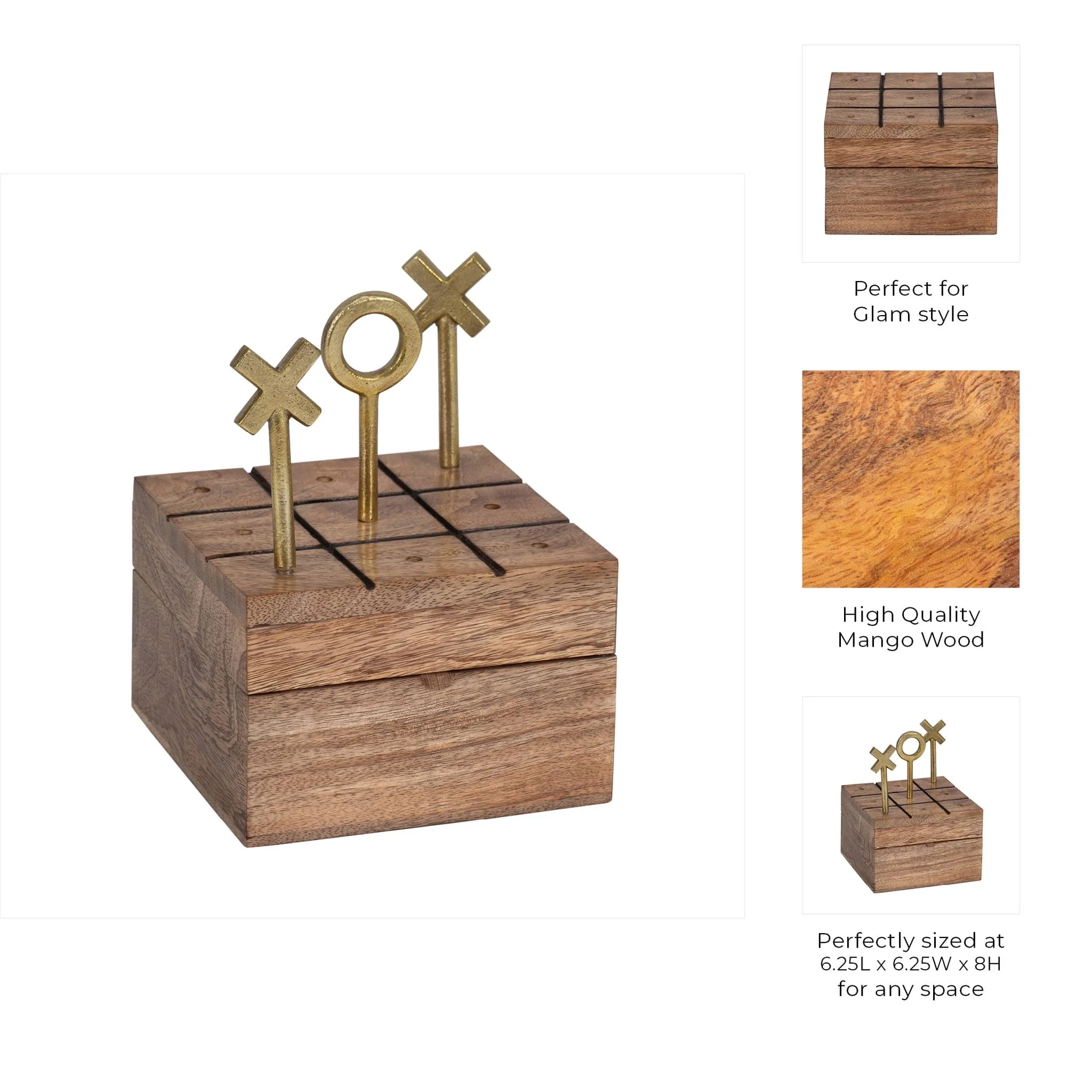Wood, 6" Tic Tac Toe, Brown/gold - Image 9