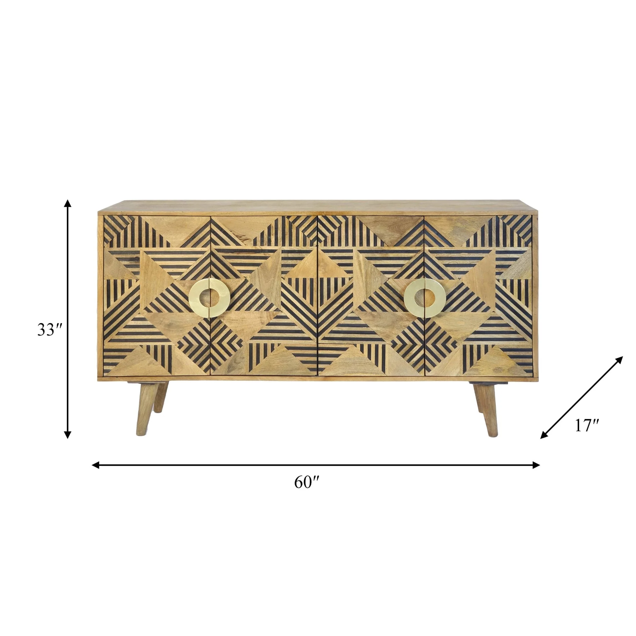 Wood, 60"l Herringbone 4-door Sideboard, Brown/bla - Image 2