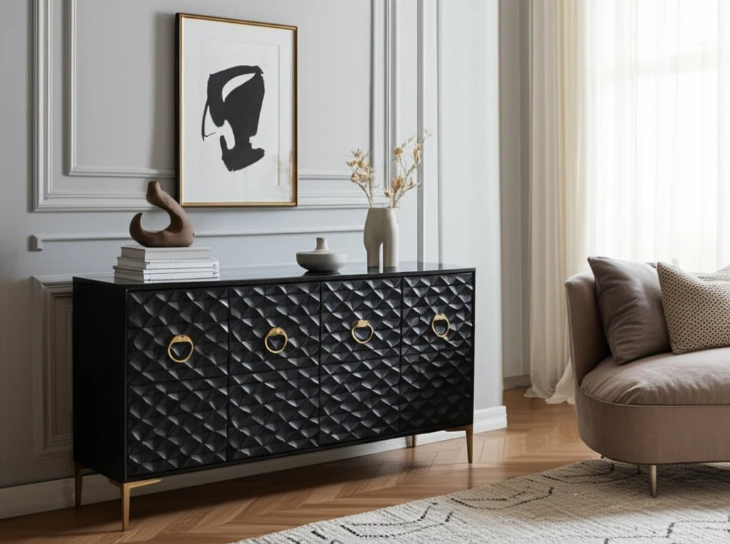 Wood, 65x35 Console Cabinet, Blk/gld, Kd - Image 15