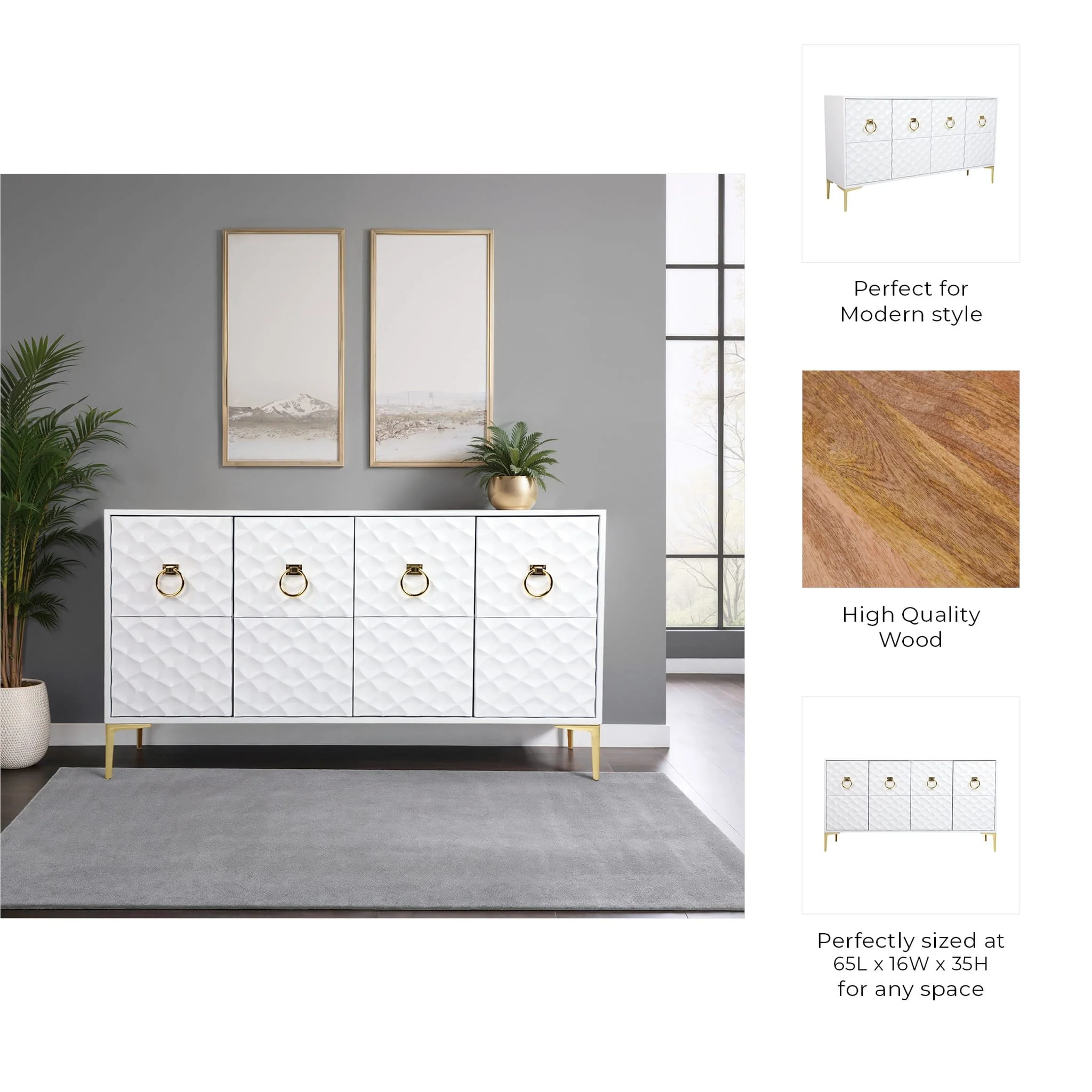 Wood, 65x35 Console Cabinet, Wht/gld, Kd - Image 10