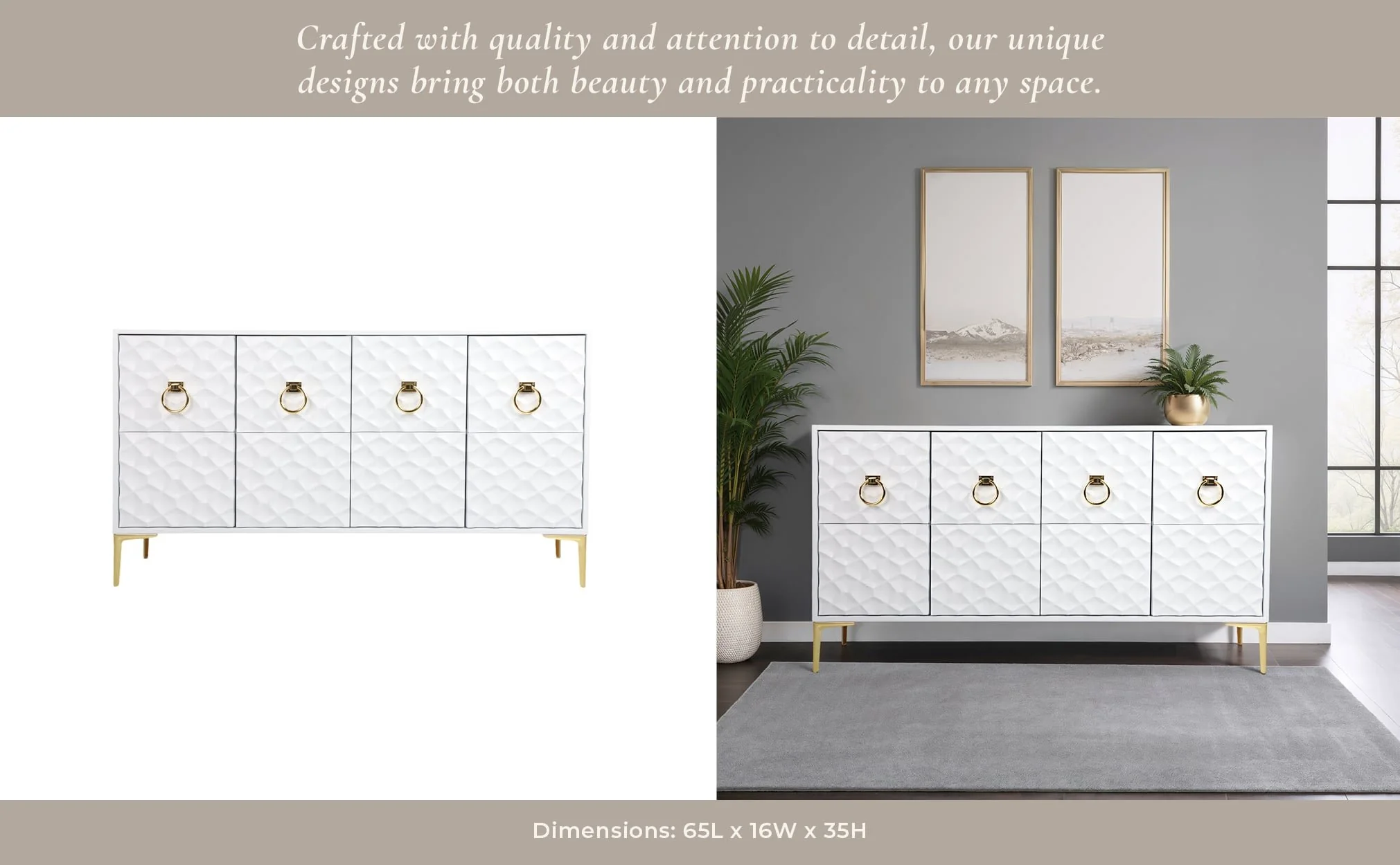 Wood, 65x35 Console Cabinet, Wht/gld, Kd - Image 13