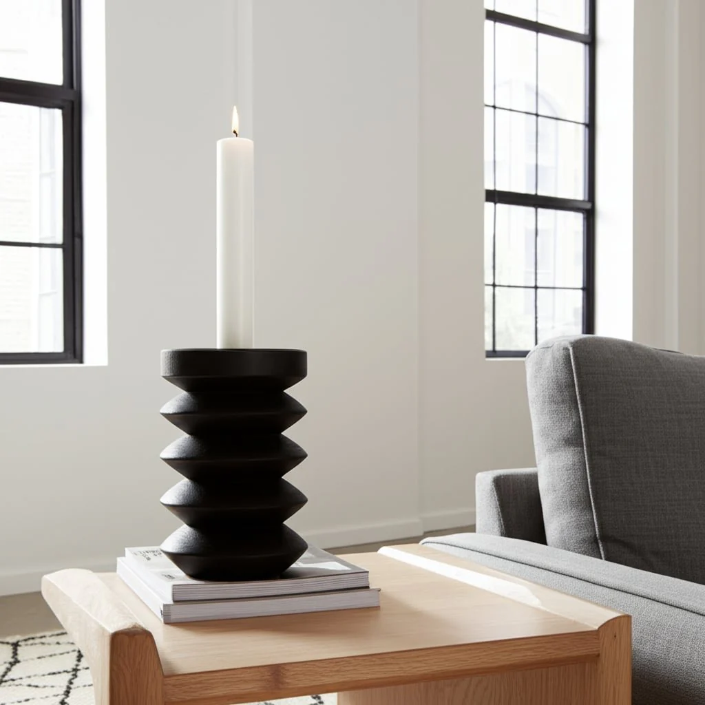 Wood, 6"h Accordion Candle Holder, Black - Image 11
