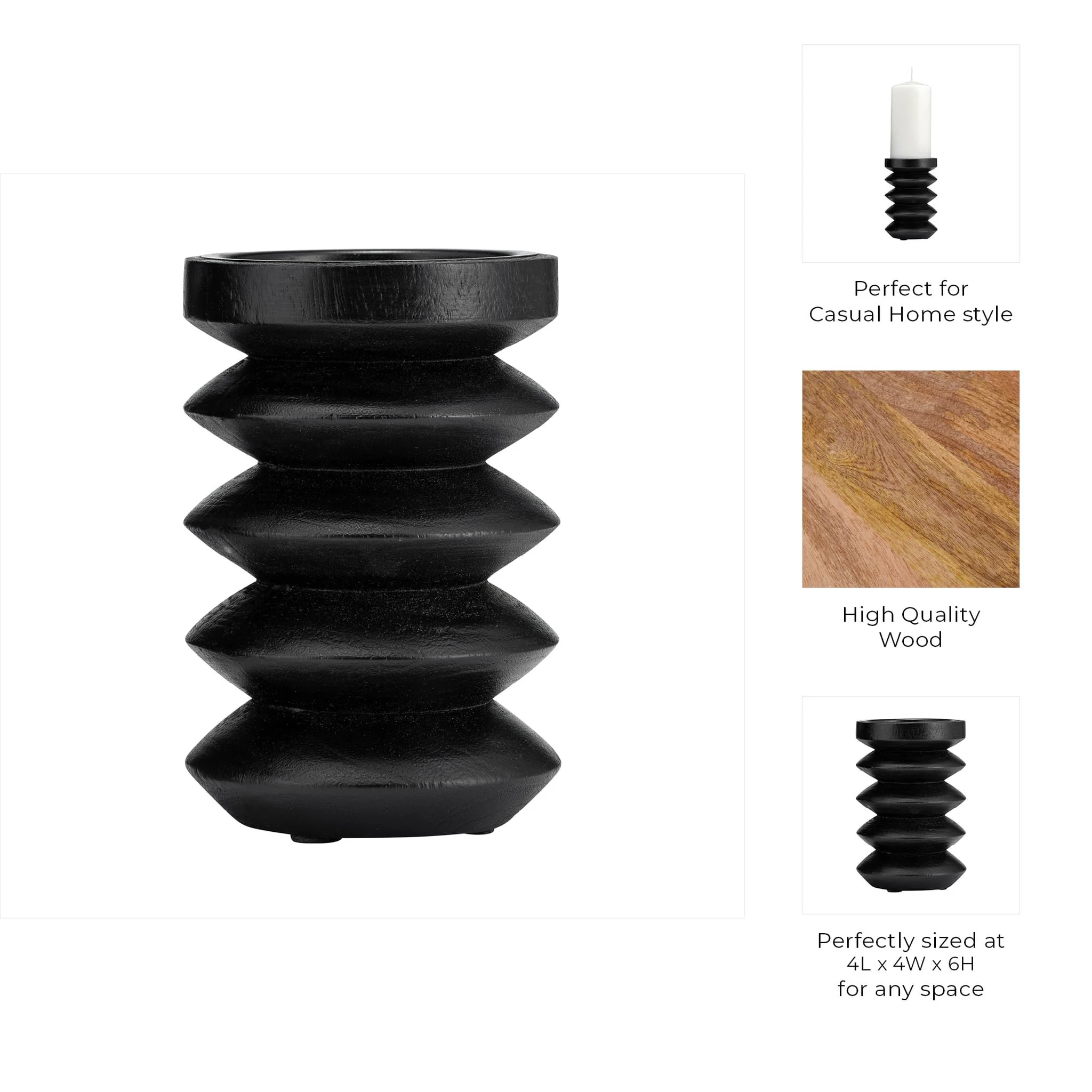 Wood, 6"h Accordion Candle Holder, Black - Image 8