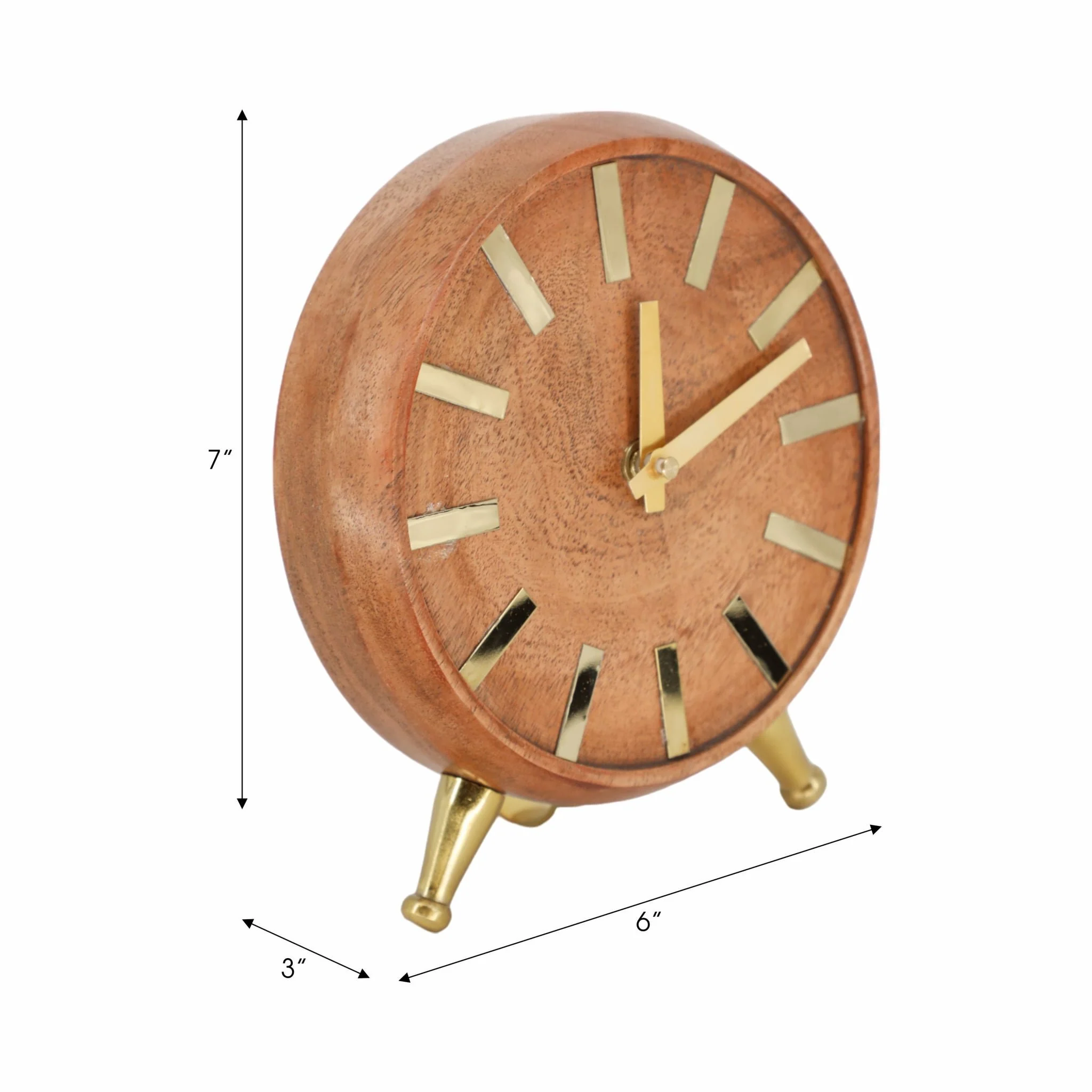 Wood 7'' Gold Table Clock, Brown - Image 8