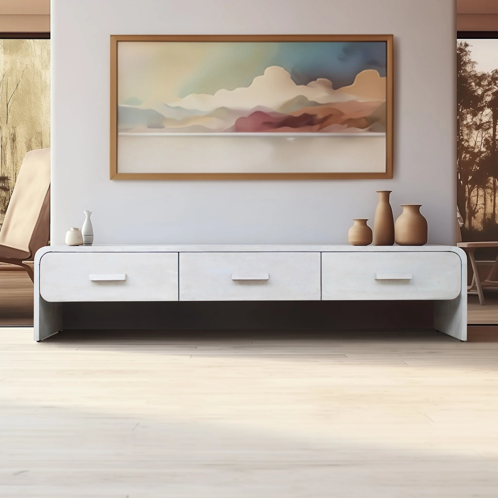 Wood, 71"l Media Stand W/ 3 Drawers, Whitewash - Image 5