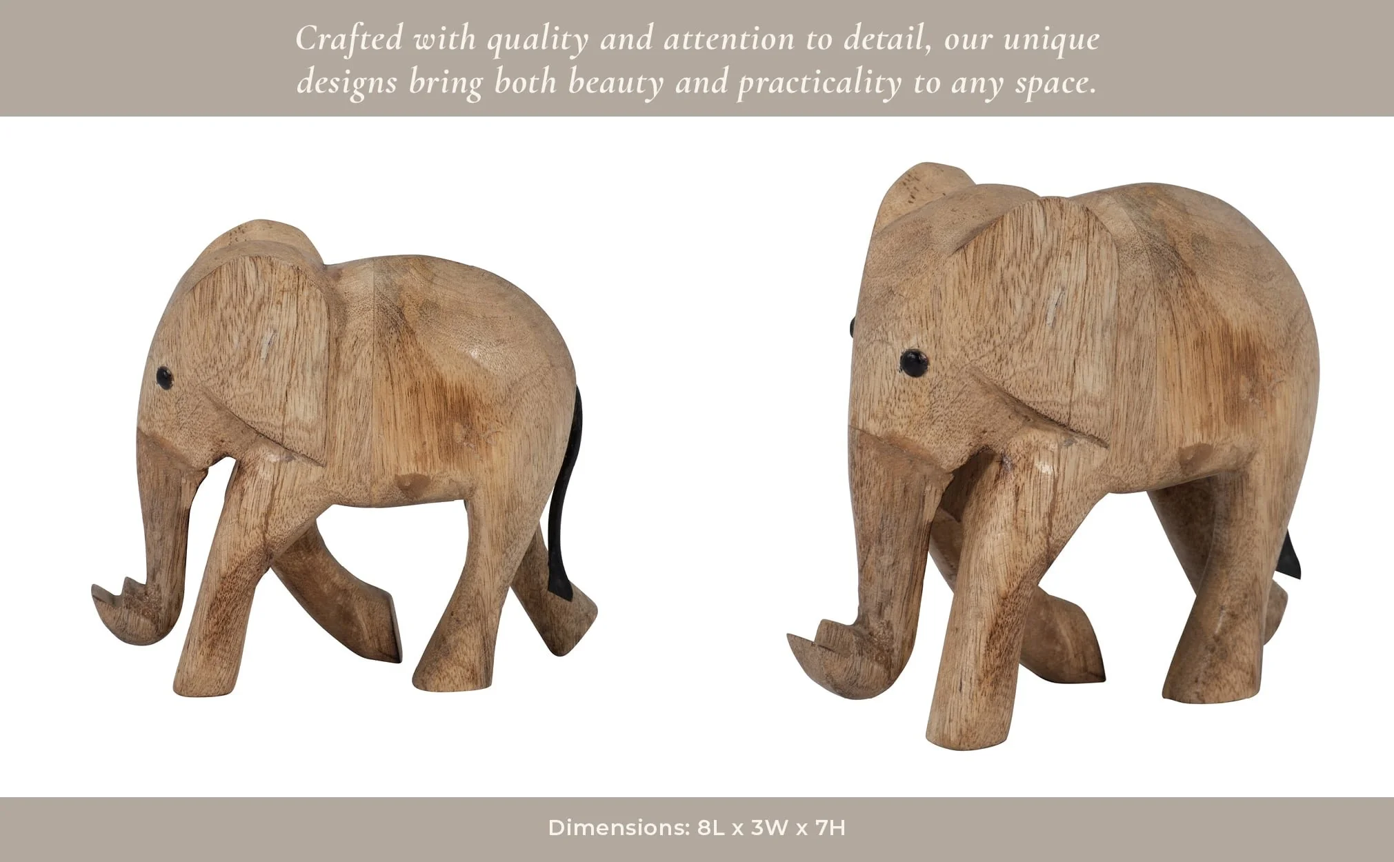 Wood, 7"h Elephant Deco, Brown - Image 13