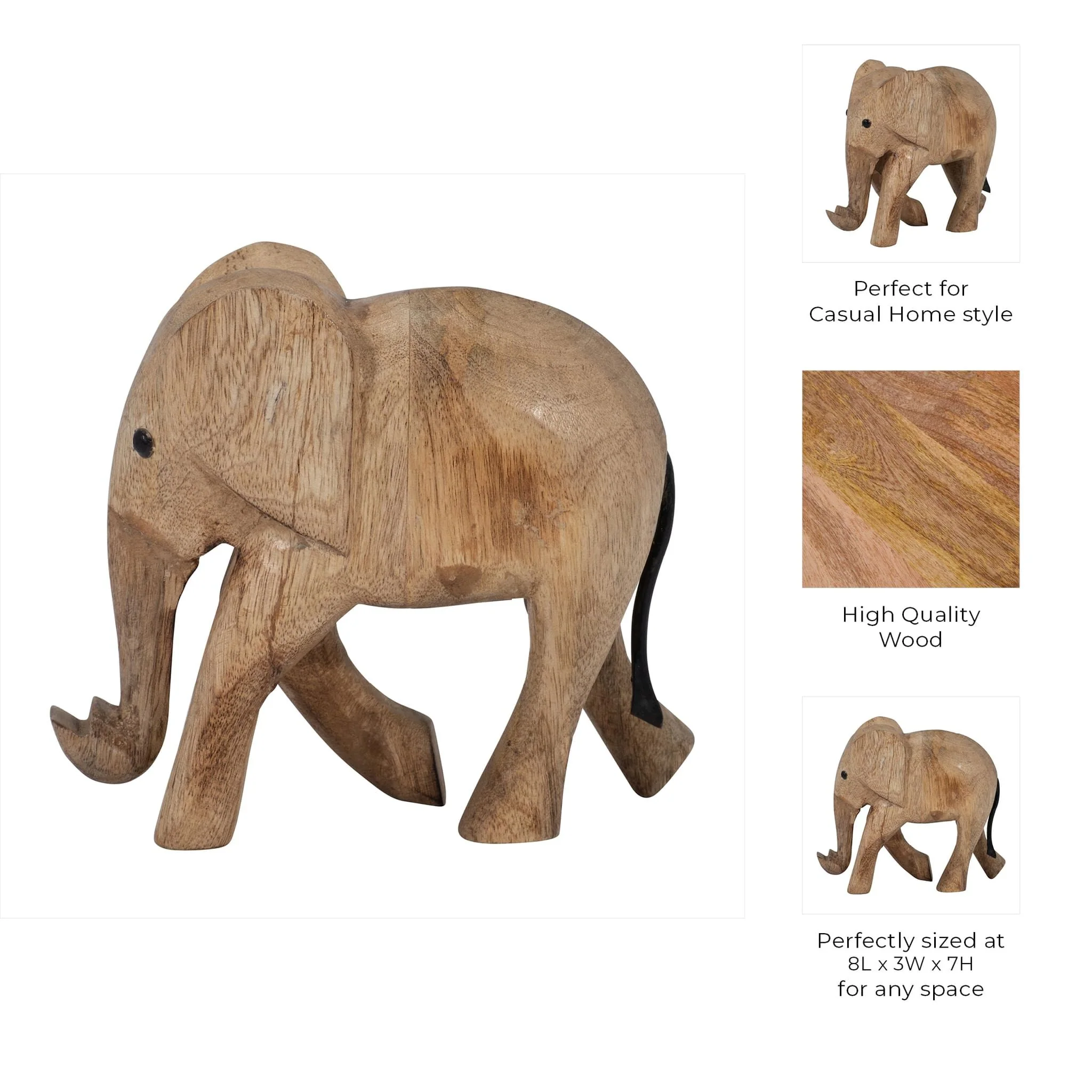 Wood, 7"h Elephant Deco, Brown - Image 9