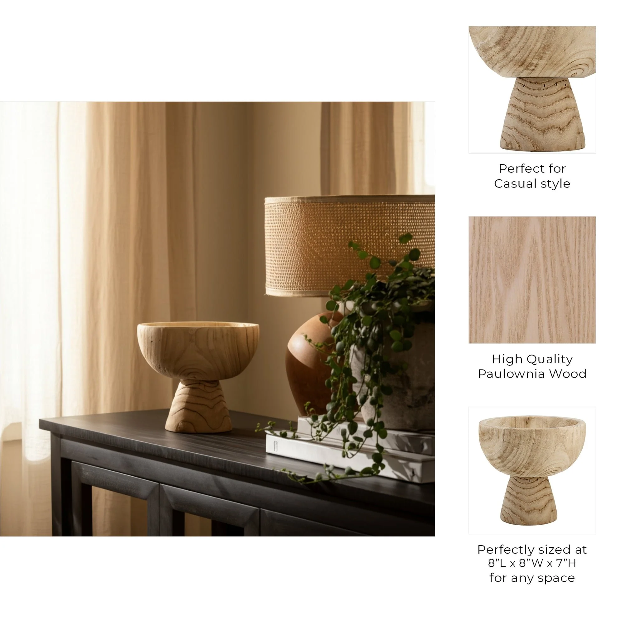 Wood, 8" Bowl W/ Stand, Natural - Image 9