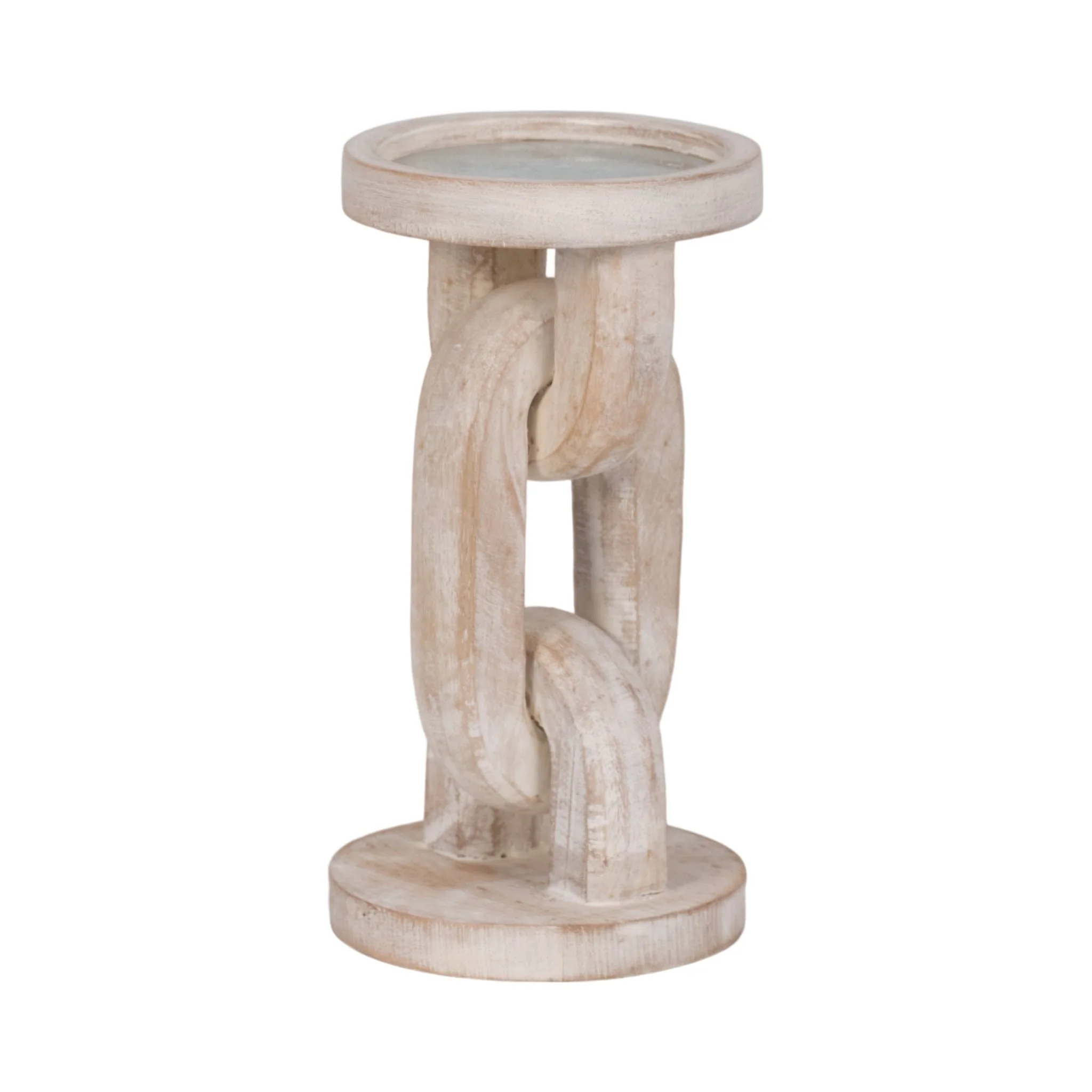 Wood, 8" Chain Pillar Candle Holder, White - Image 3