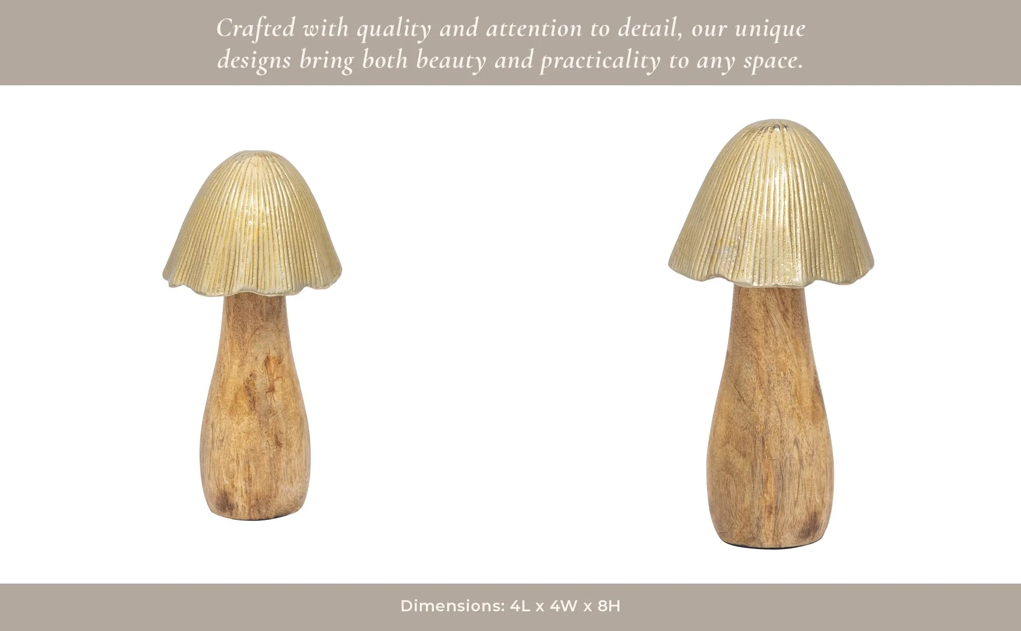 Wood, 8" Mushroom With Metal Top, Gold - Image 8
