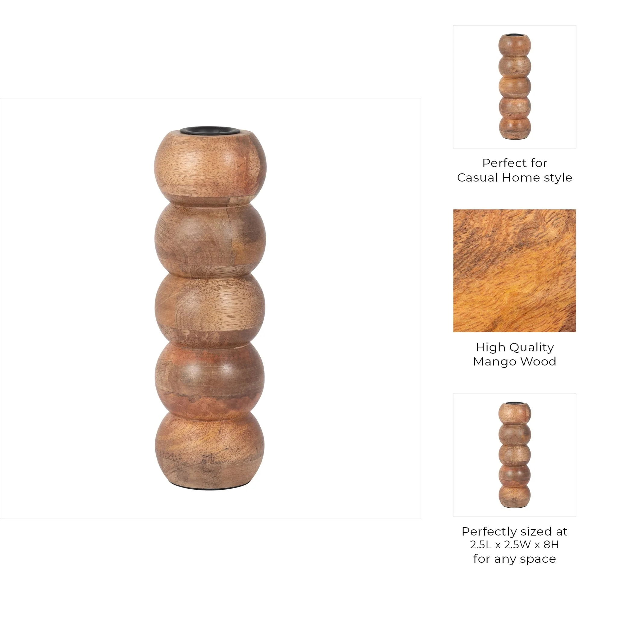 Wood, 8" Ribbed Votive Holder, Natural - Image 9