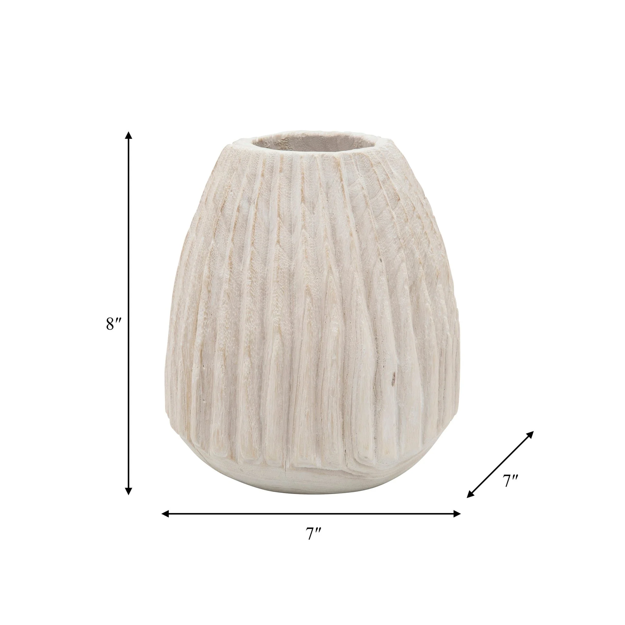 Wood, 8" Ridged Vase, White - Image 3