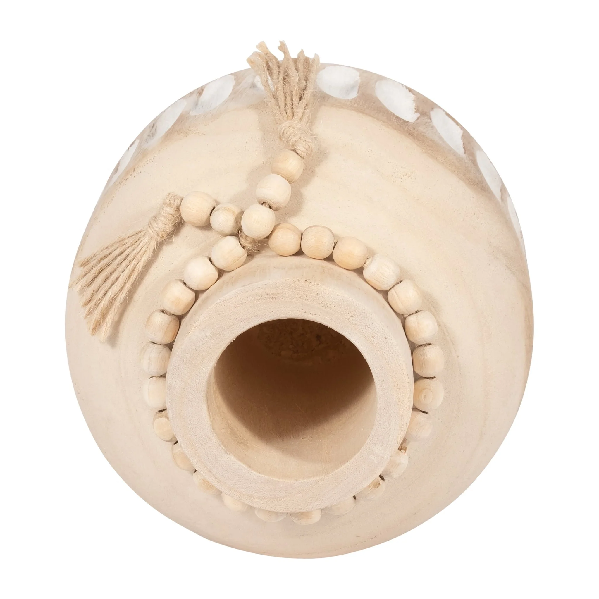 Wood, 8" Round Ridged Vase W/ Tassels, Natural - Image 6