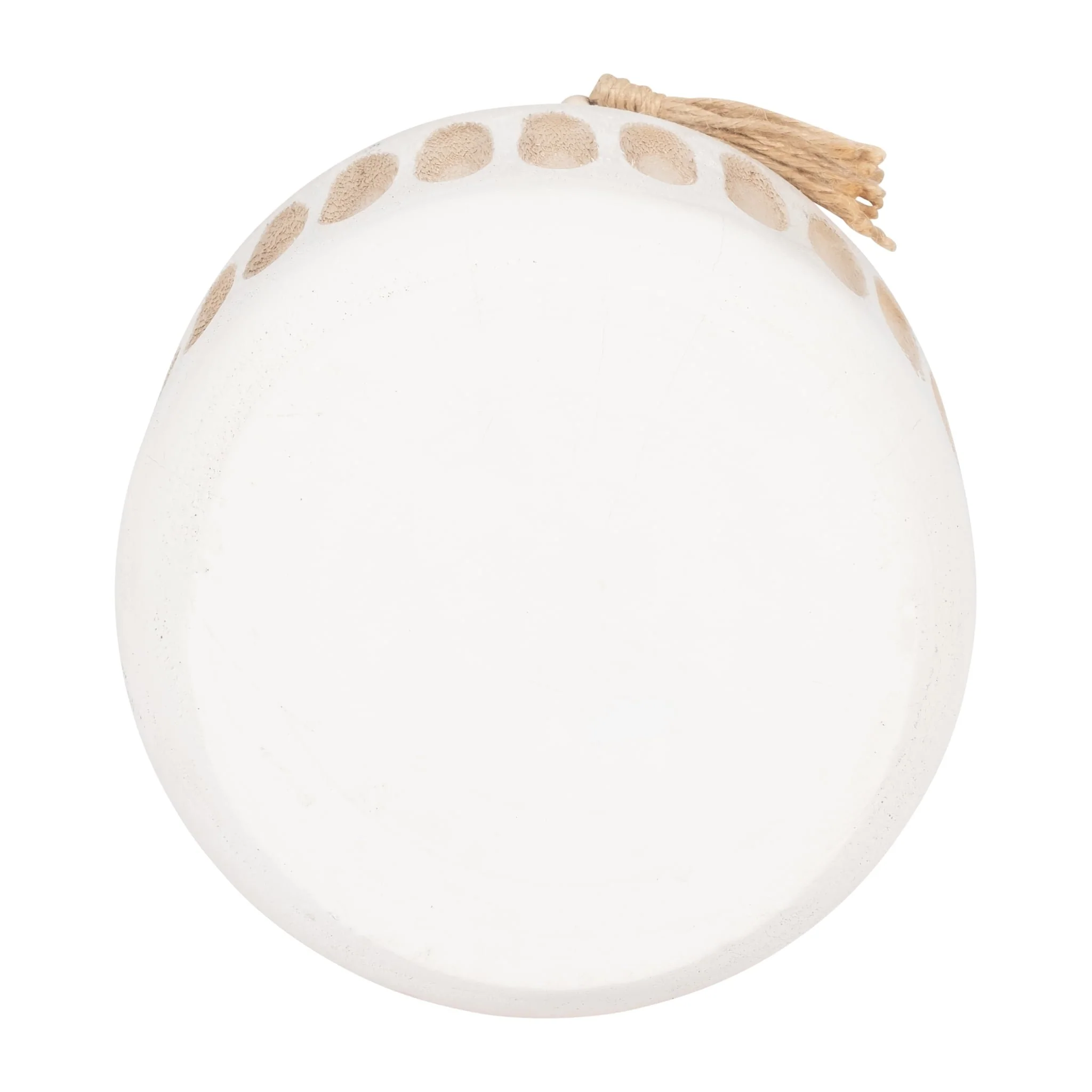 Wood, 8" Round Ridged Vase W/ Tassels, White - Image 7