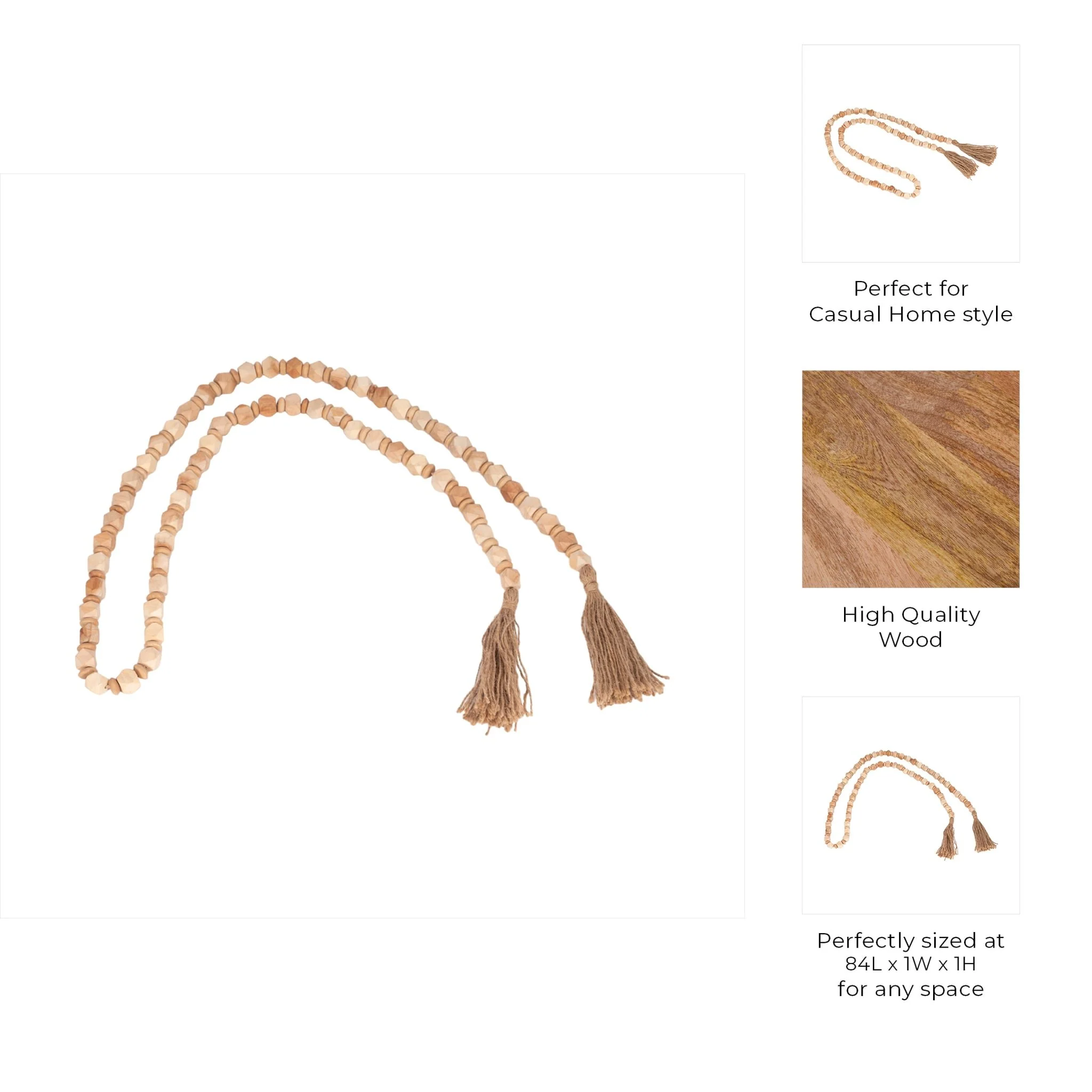 Wood, 84x.75 Beaded Garland, Lt Brown - Image 8
