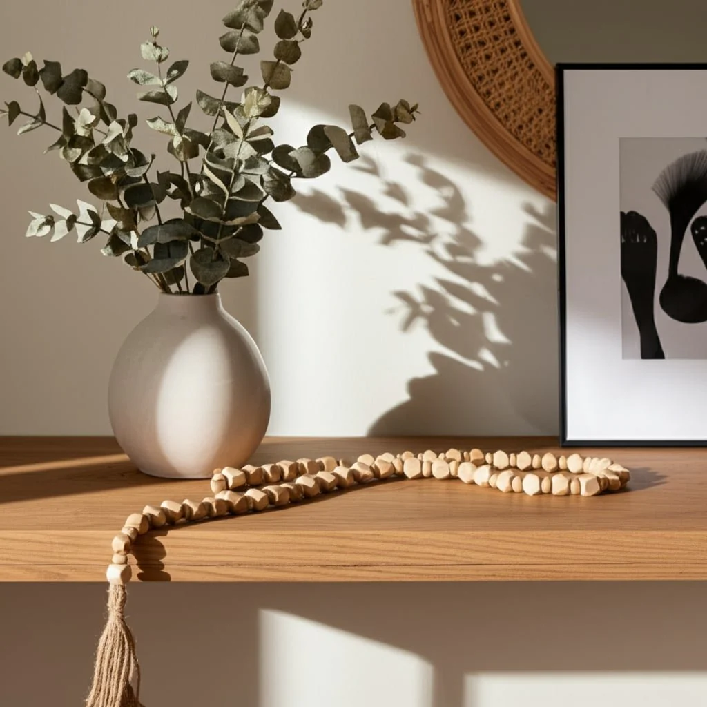 Wood, 84x.75 Beaded Garland, Lt Brown - Image 9