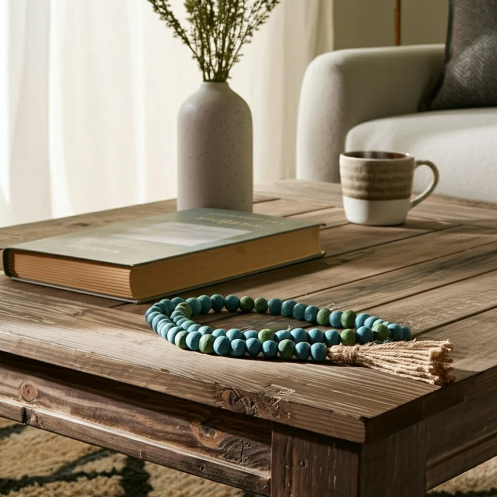 Wood, 84x.75 Beaded Garland, Turq - Image 12