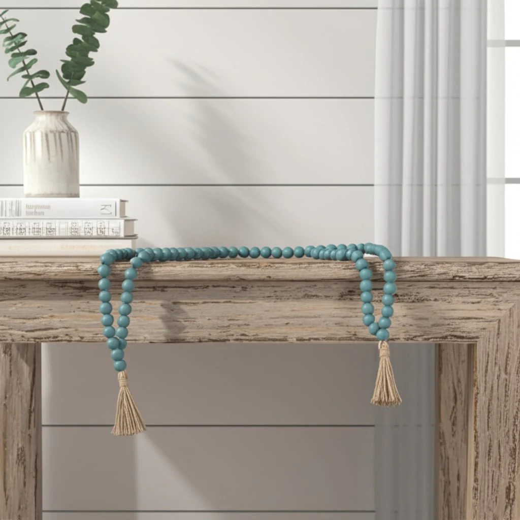 Wood, 84x.75 Beaded Garland, Turq - Image 9