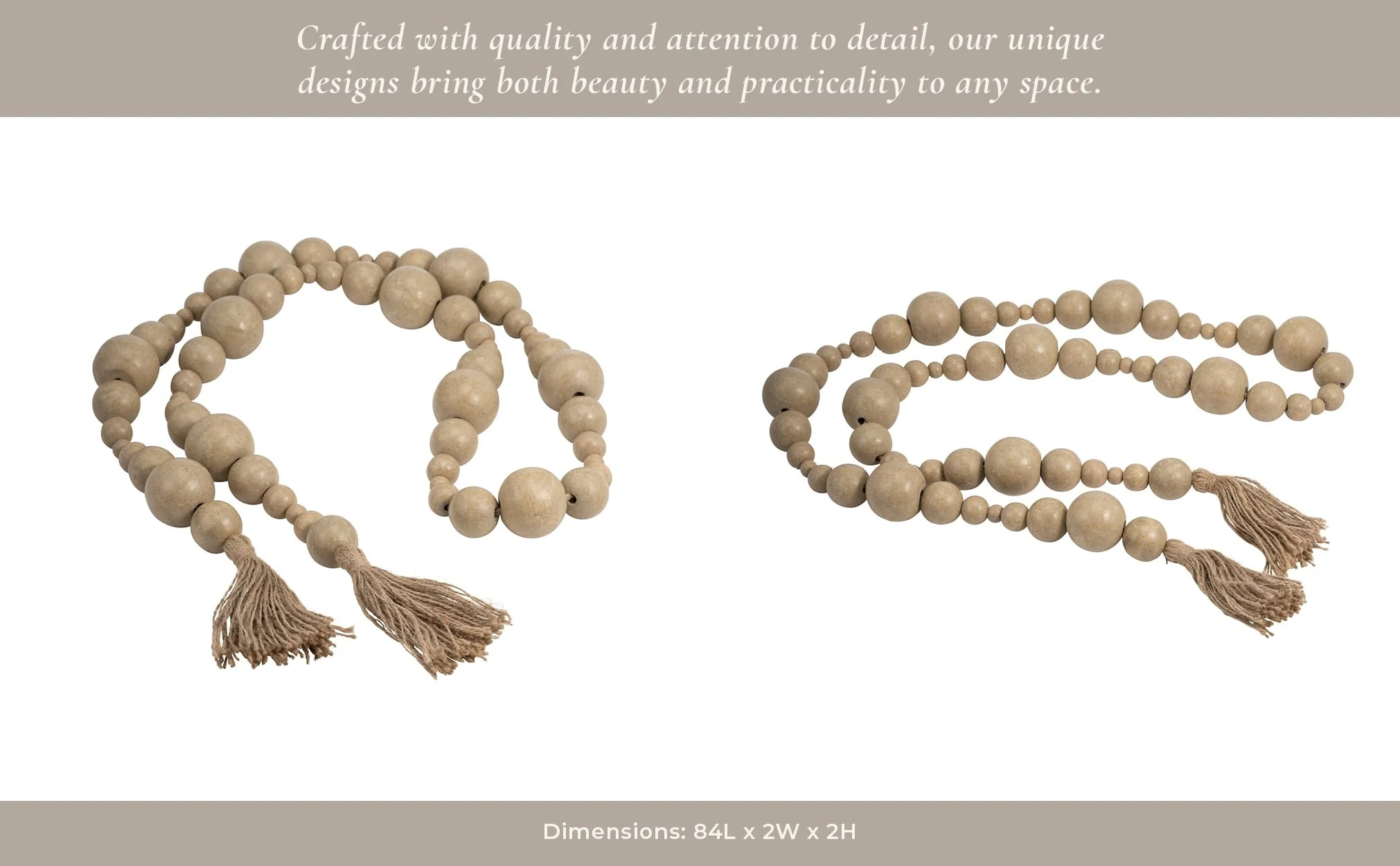 Wood, 84x2 Stonewash Bead Garland, Ivory - Image 12