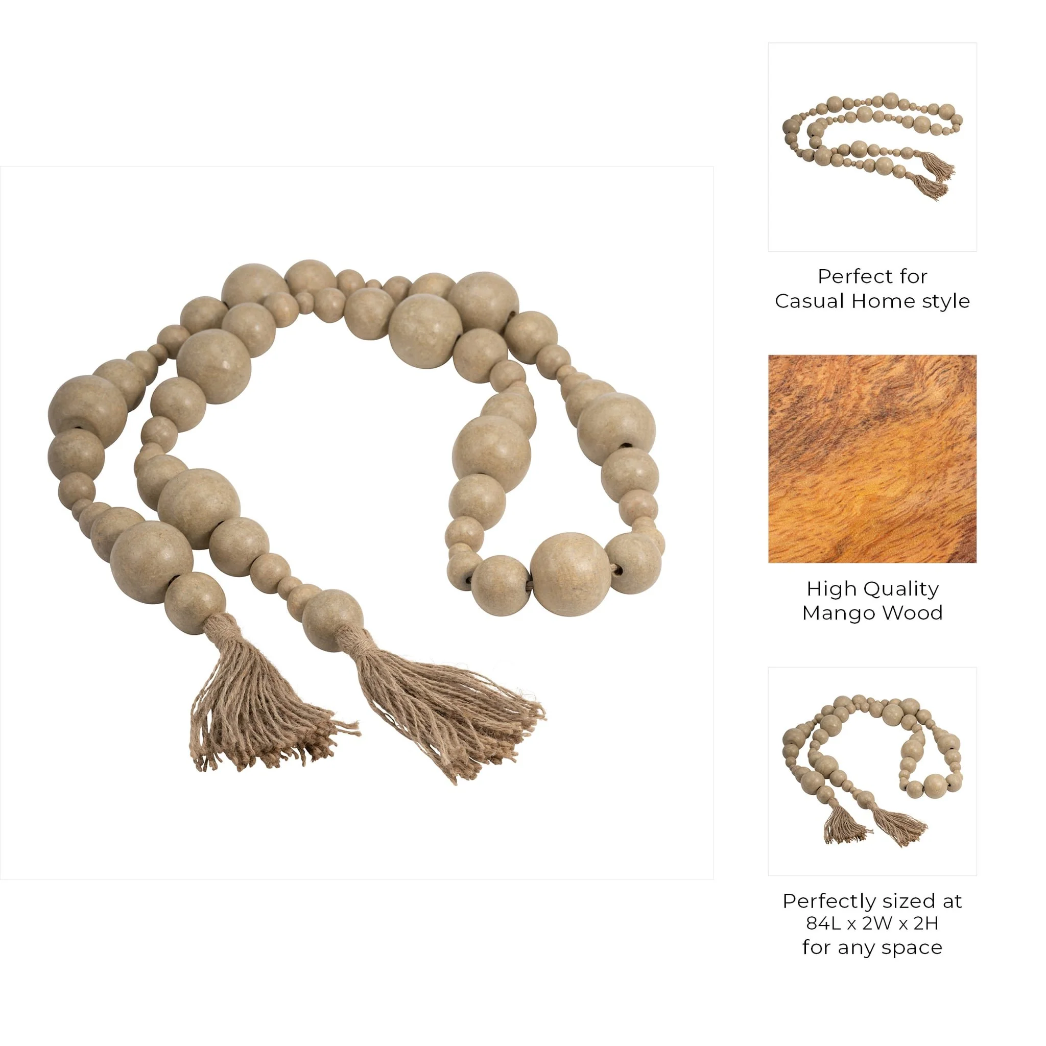 Wood, 84x2 Stonewash Bead Garland, Ivory - Image 9