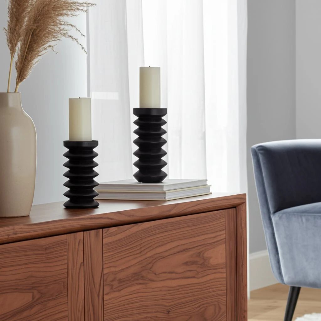 Wood, 8"h Accordion Candle Holder, Black - Image 10