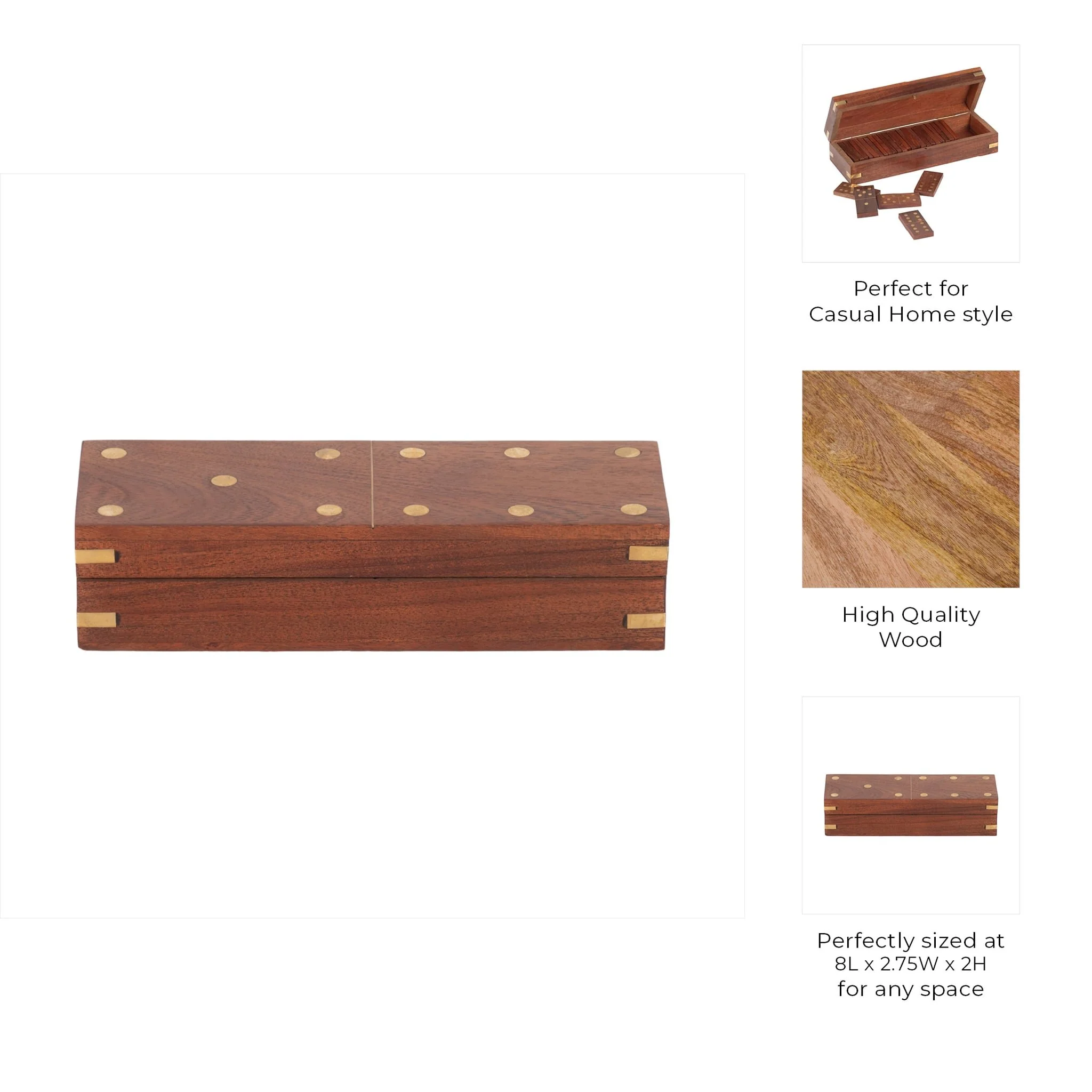 Wood, 8x3 Dominoes Box, Brown - Image 10