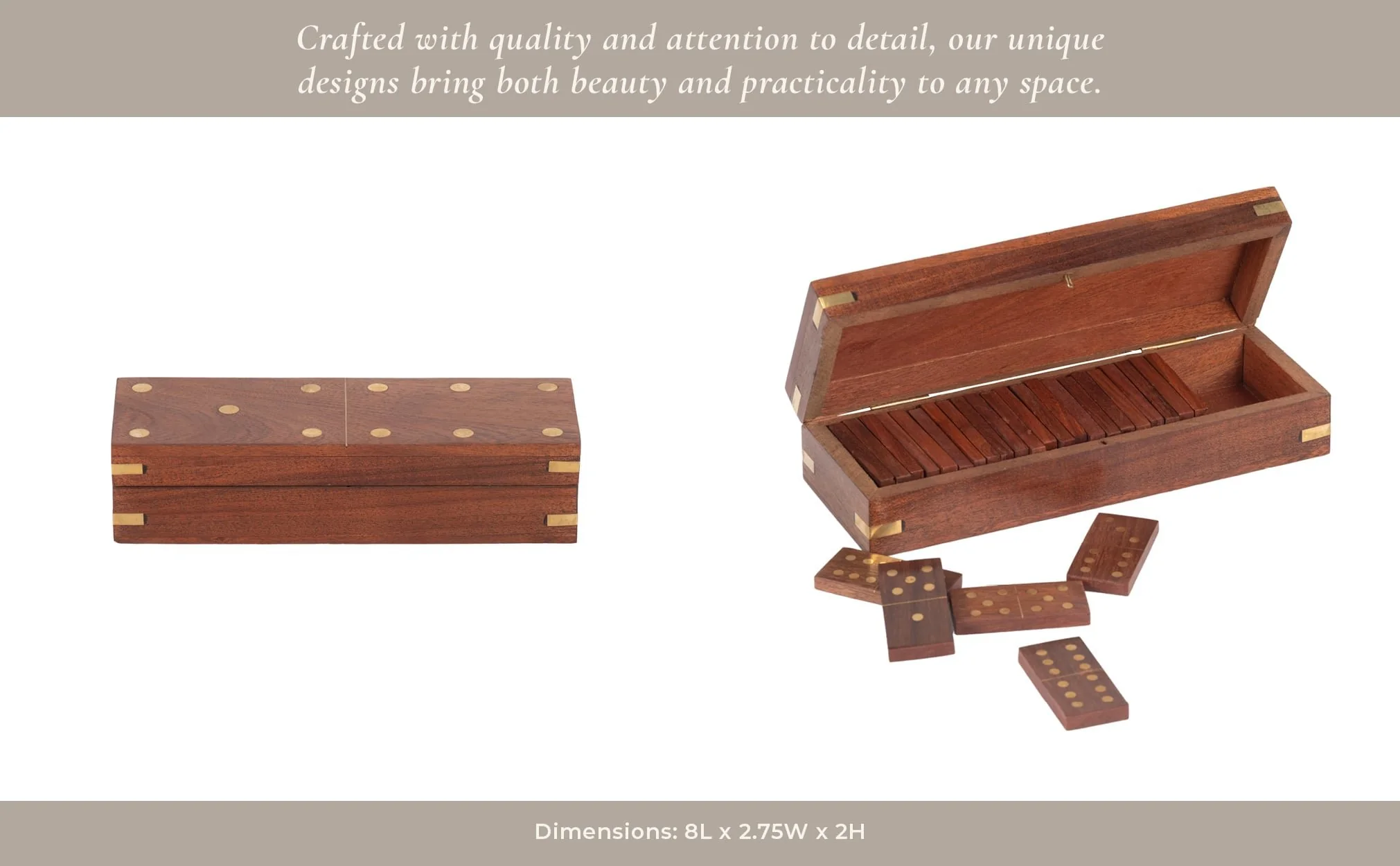 Wood, 8x3 Dominoes Box, Brown - Image 14