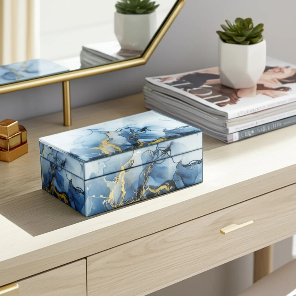 Wood, 8x5 Abstract Box, Blue/gold - Image 6