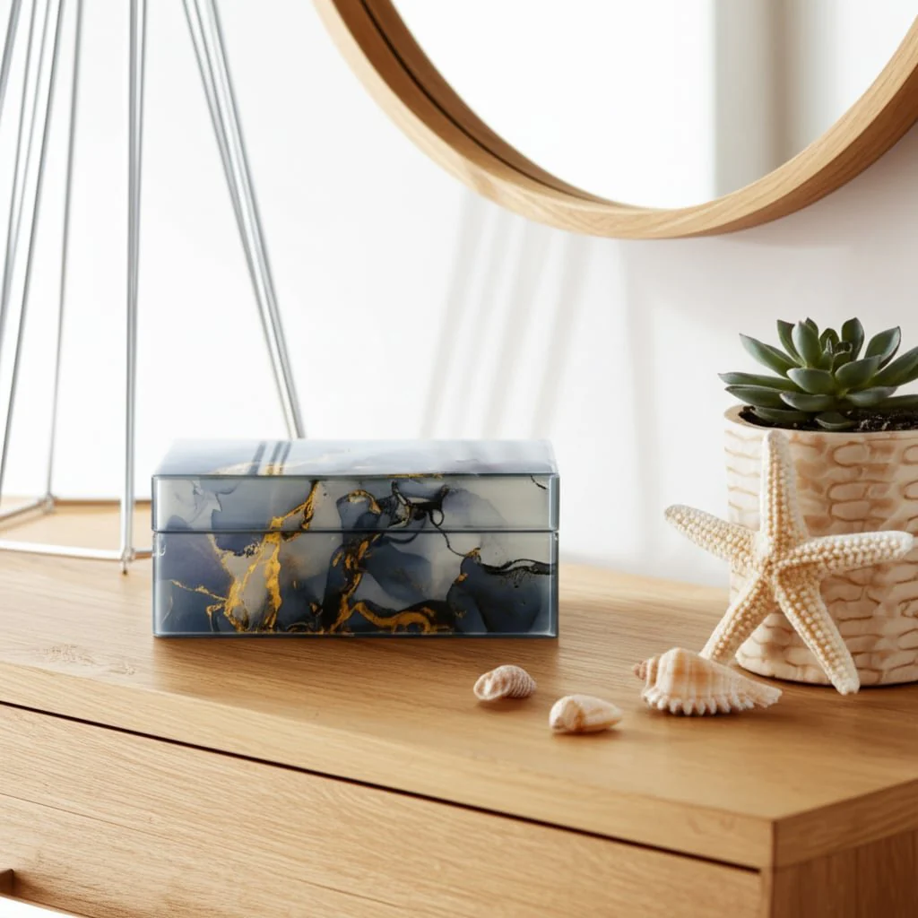 Wood, 8x5 Abstract Box, Blue/gold - Image 7