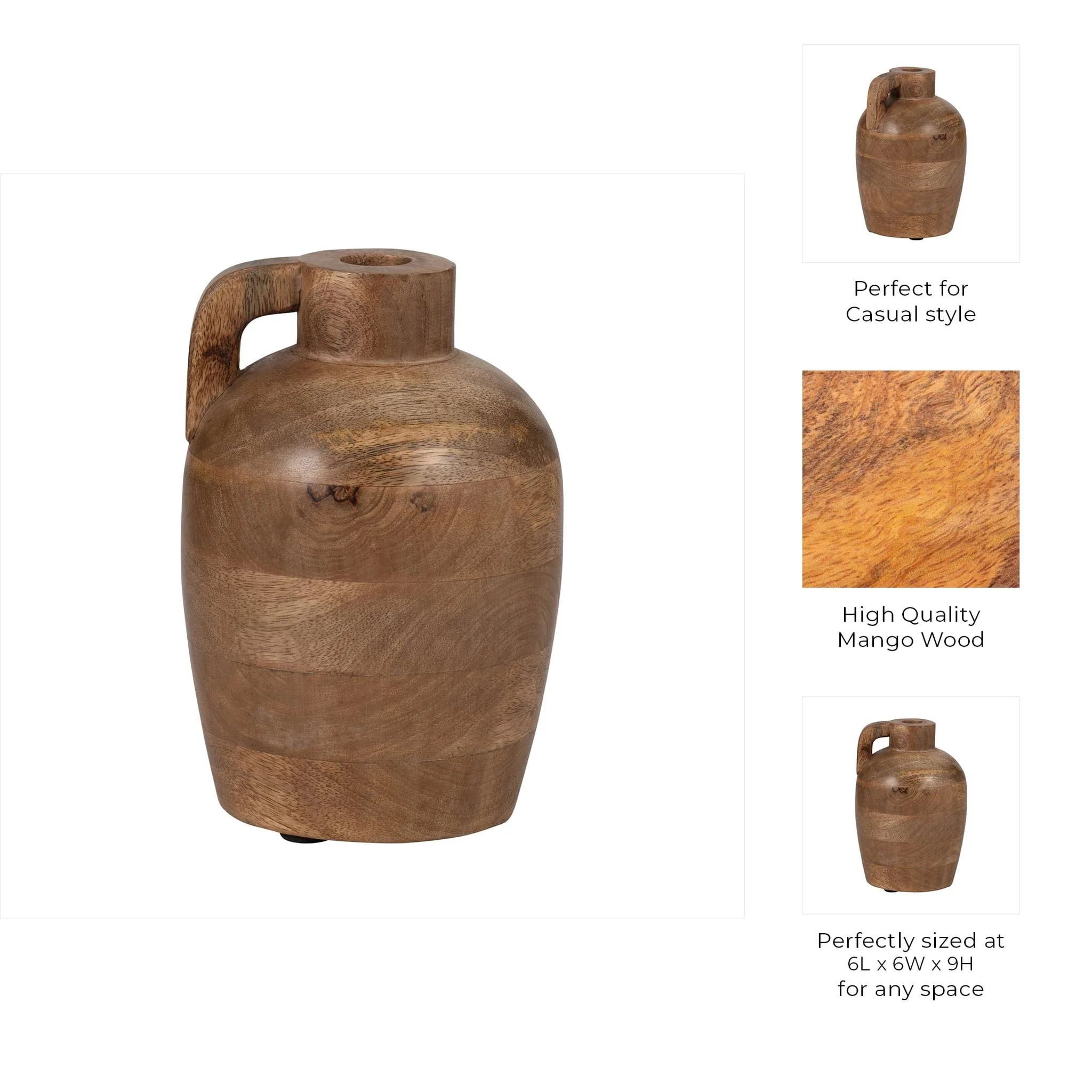 Wood, 9" Jug Vase With Handle, Natural - Image 10