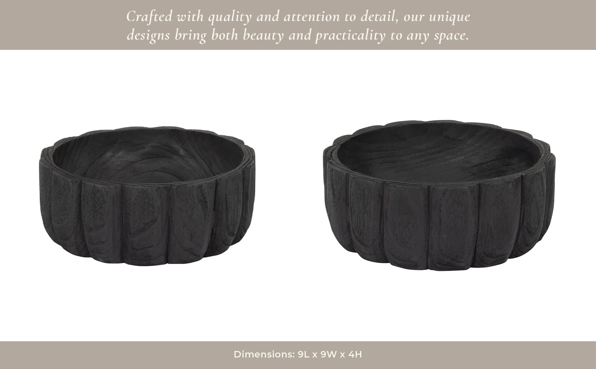 Wood, 9" Scalloped Bowl, Black - Image 12
