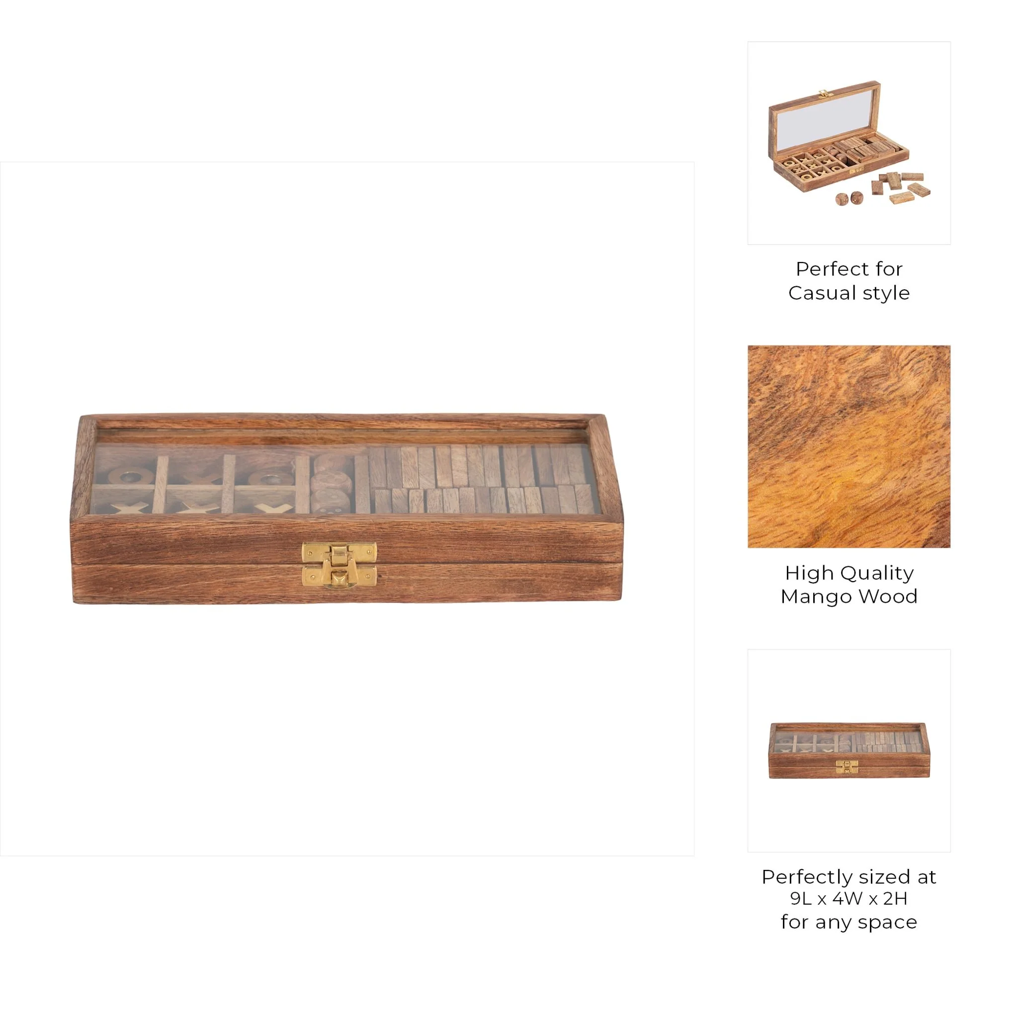 Wood, 9x4 Table Game Box, Brown - Image 10