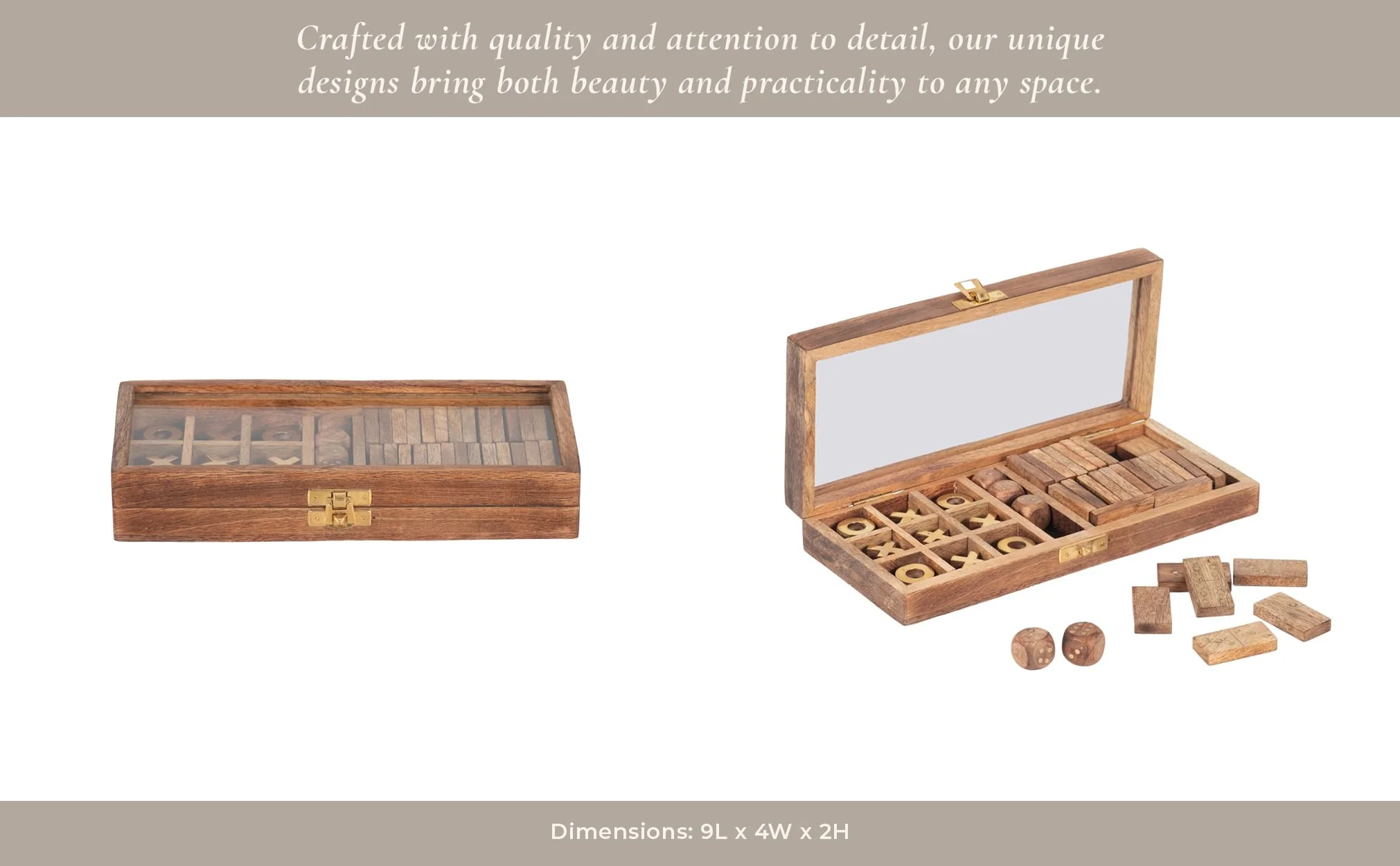 Wood, 9x4 Table Game Box, Brown - Image 12