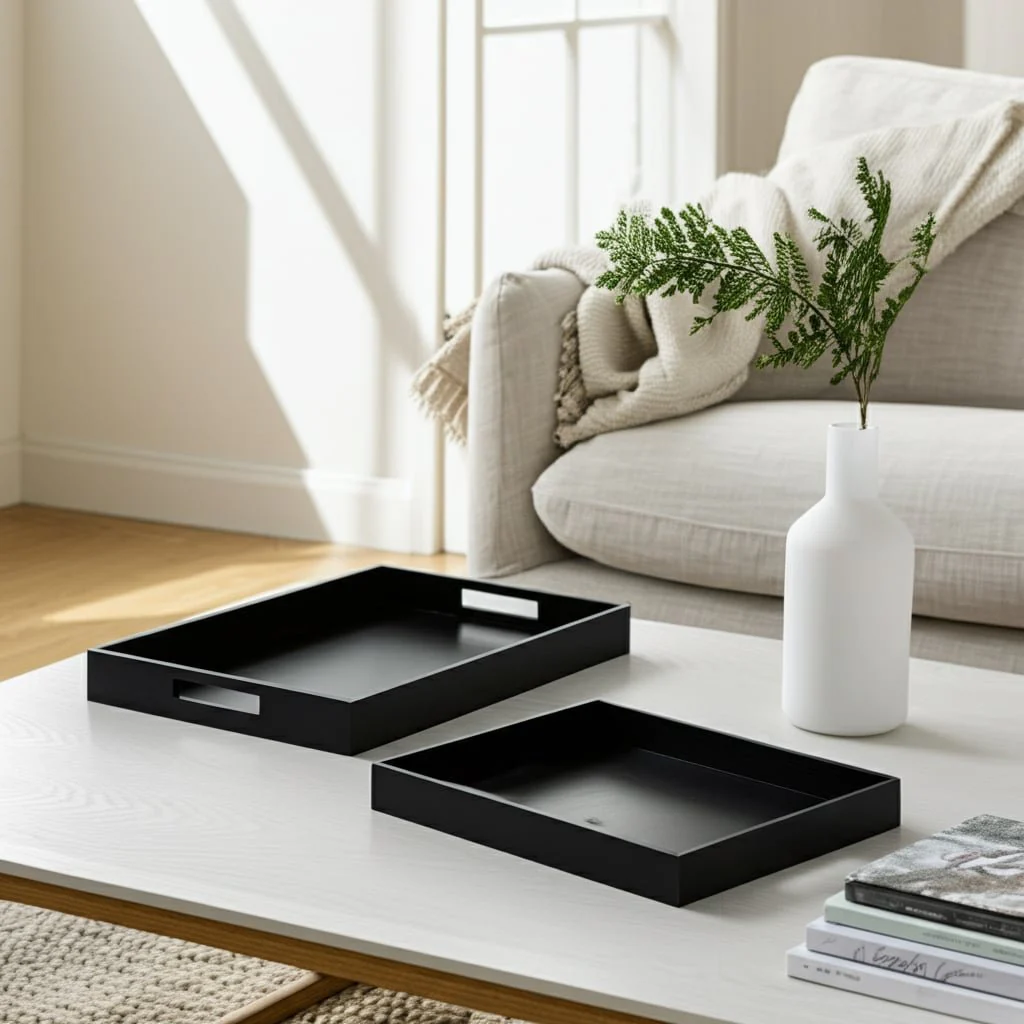 Wood/glass, S/2 14/18"l Reactangular Trays, Black - Image 9