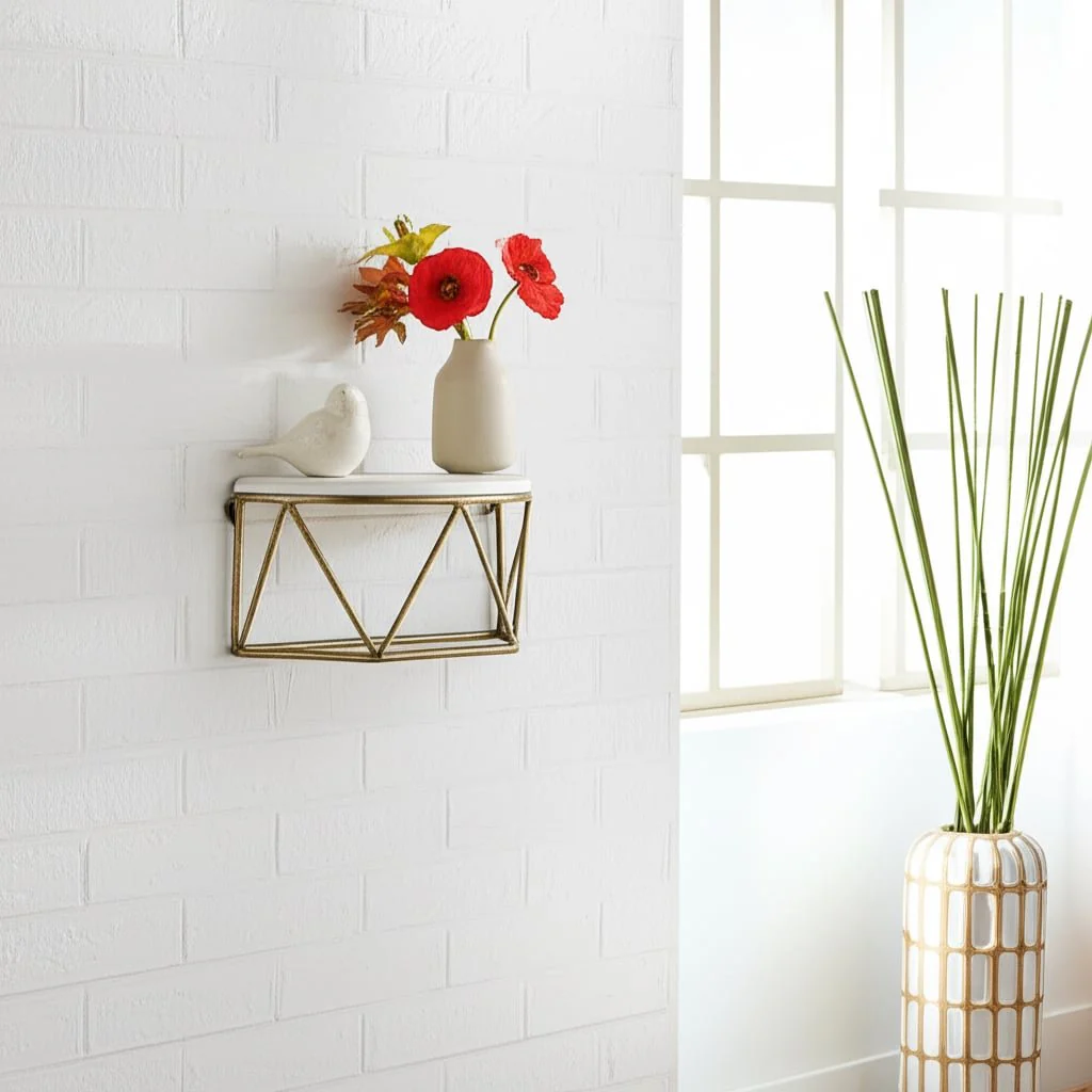 Wood / Metal 12" L Demilune Wall Shelf, White - Image 10