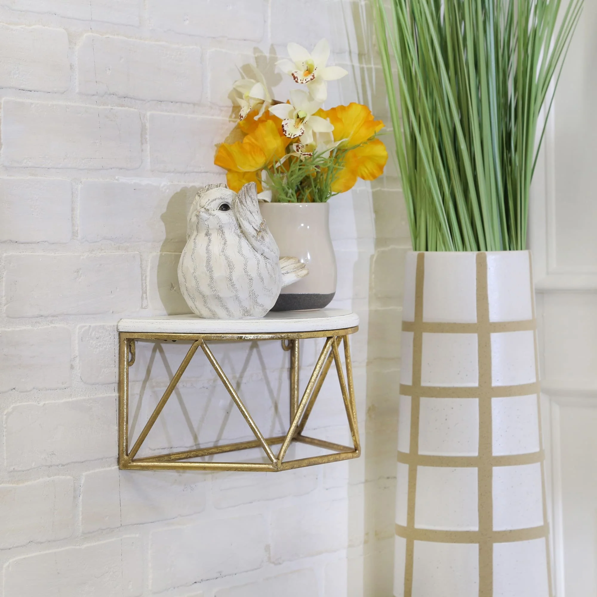 Wood / Metal 12" L Demilune Wall Shelf, White - Image 9