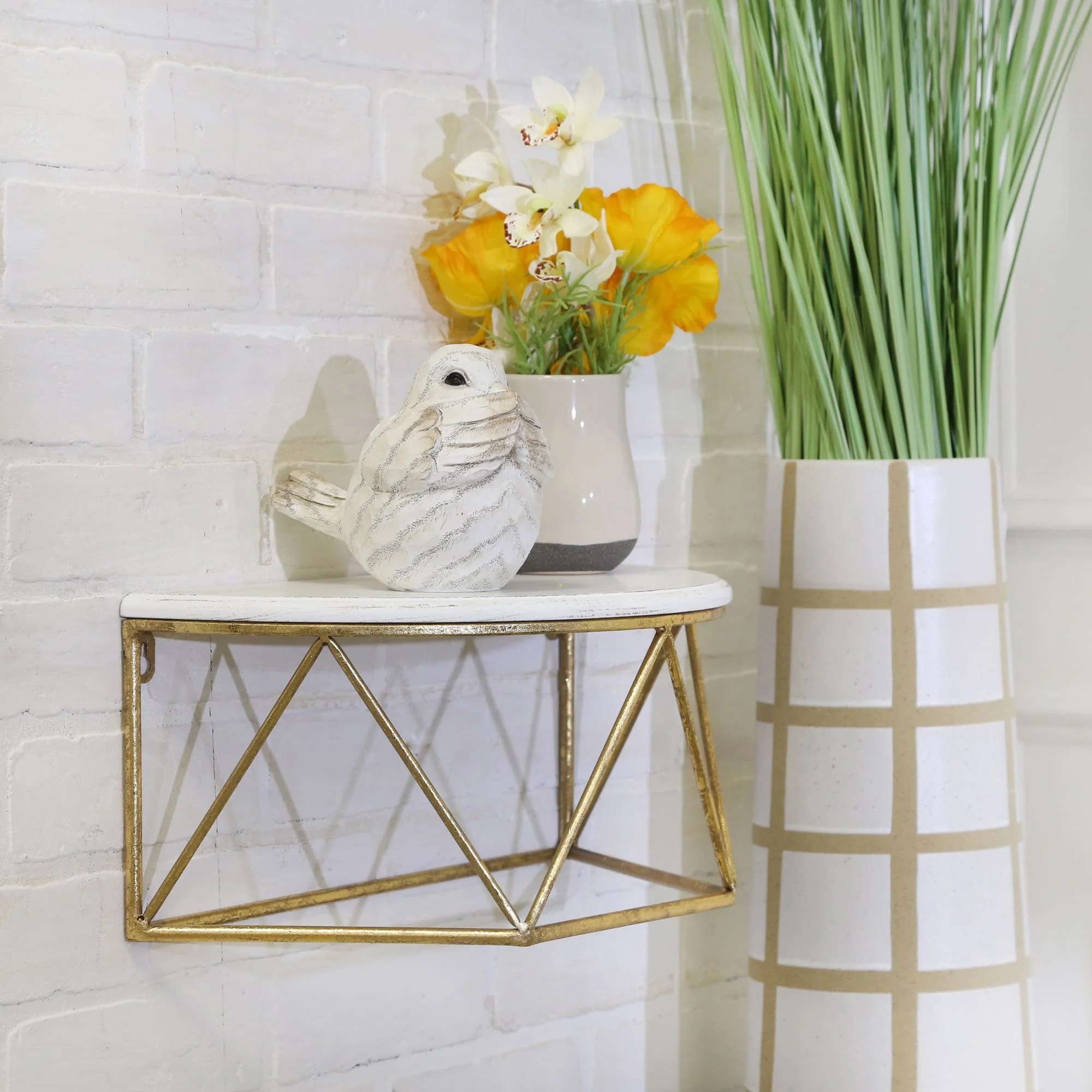 Wood / Metal 16" L Demilune Wall Shelf, White - Image 10