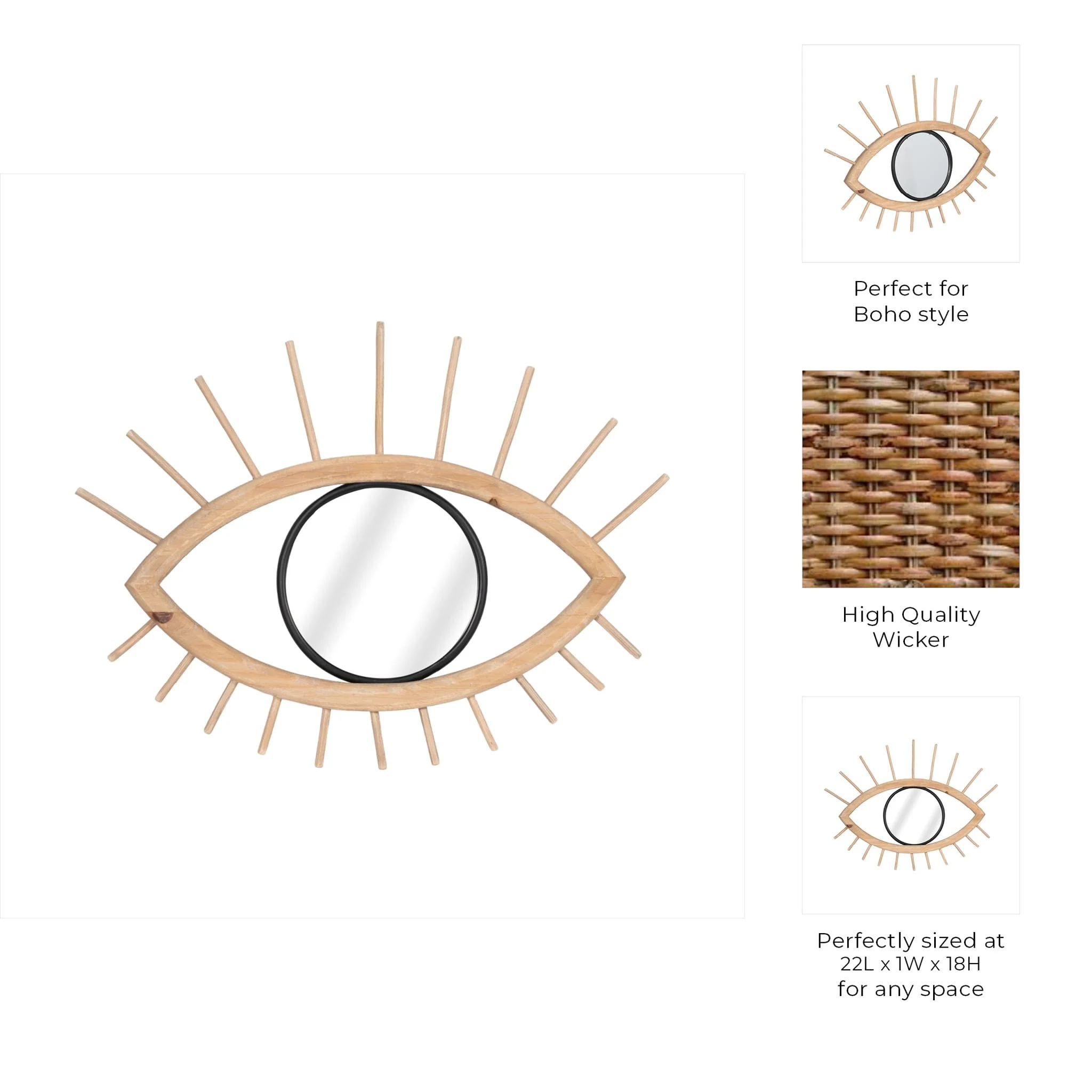 Wood/metal, 22"l Mirrored Eye Wall Deco, Brown Wb - Image 7