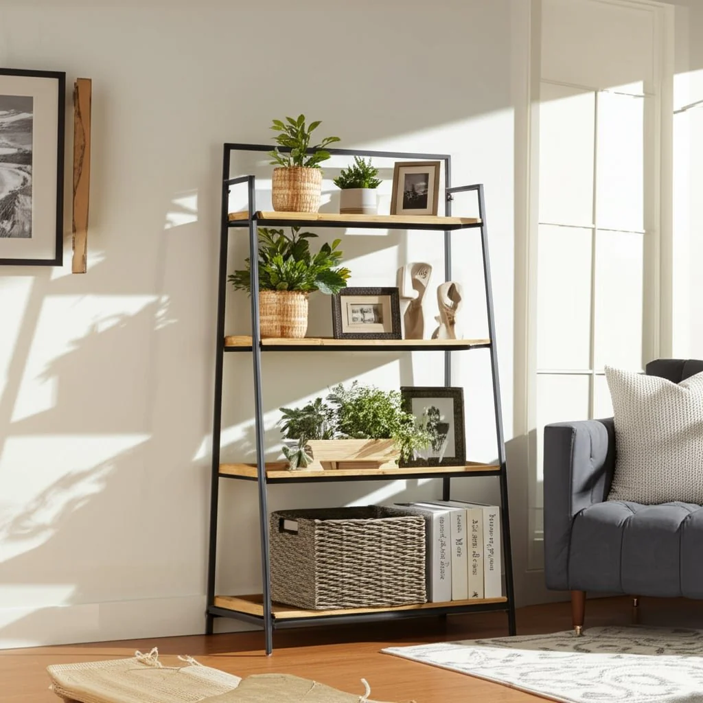 Wood/metal, 52"h Folding 4-layered Shelf, Brwn/blk - Image 11