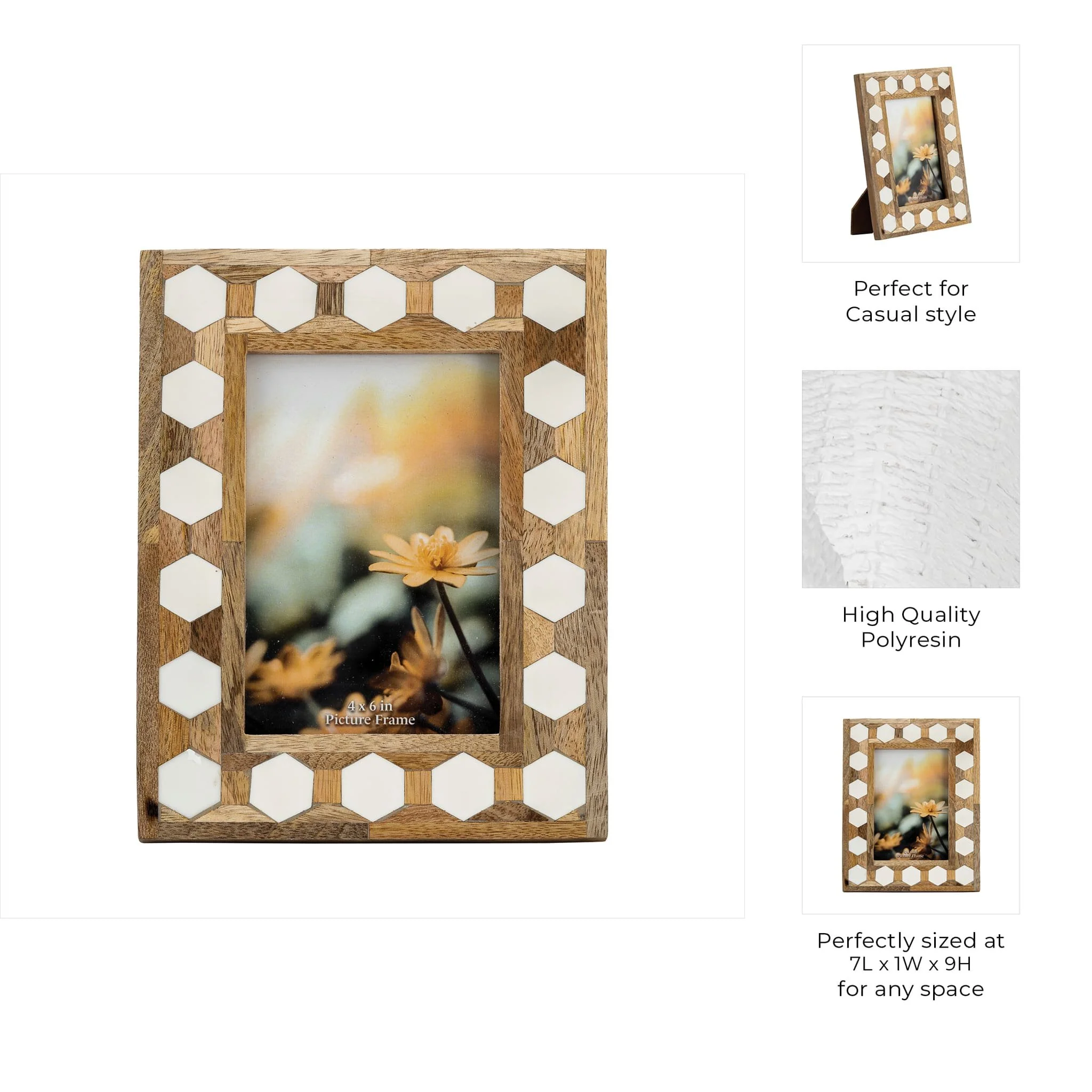Wood/resin,4x6 Hexagon Frame, White - Image 9