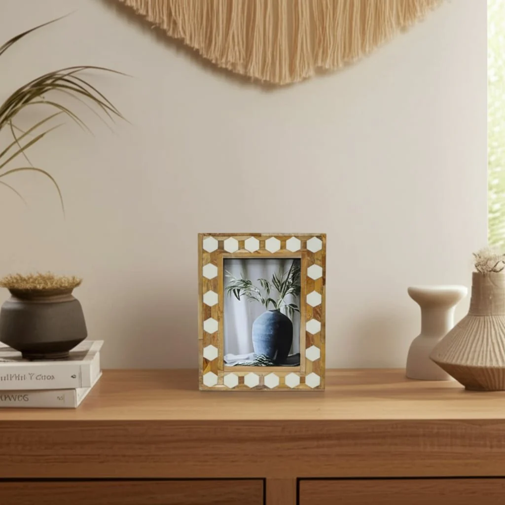 Wood/resin,5x7 Hexagon Frame, White - Image 11