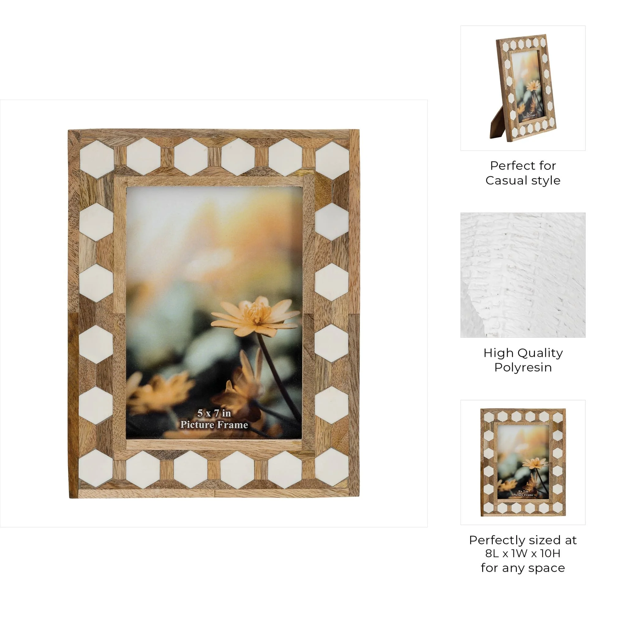 Wood/resin,5x7 Hexagon Frame, White - Image 8