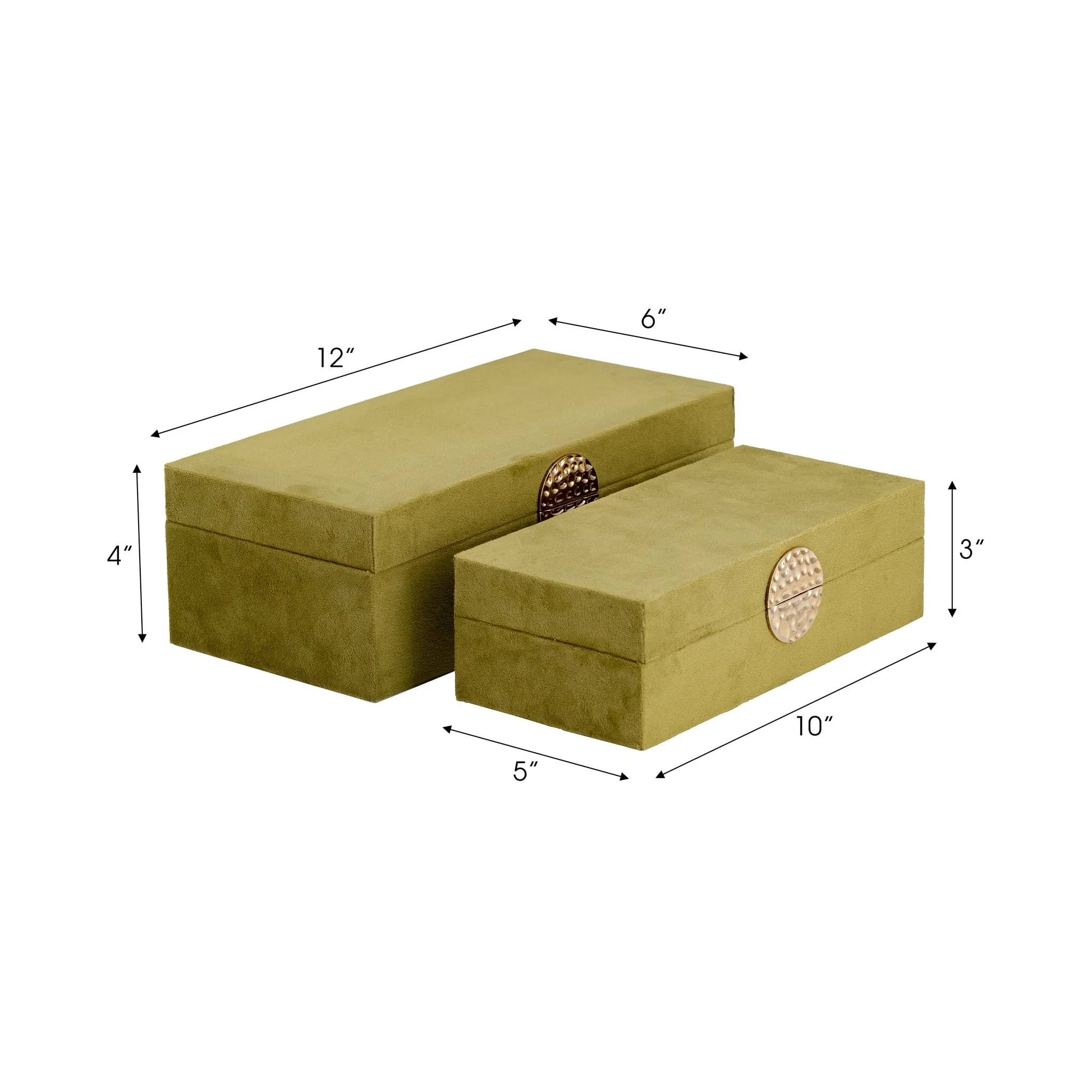 Wood, S/2 10/12" Box W/ Medallion, Olive/gold - Image 2